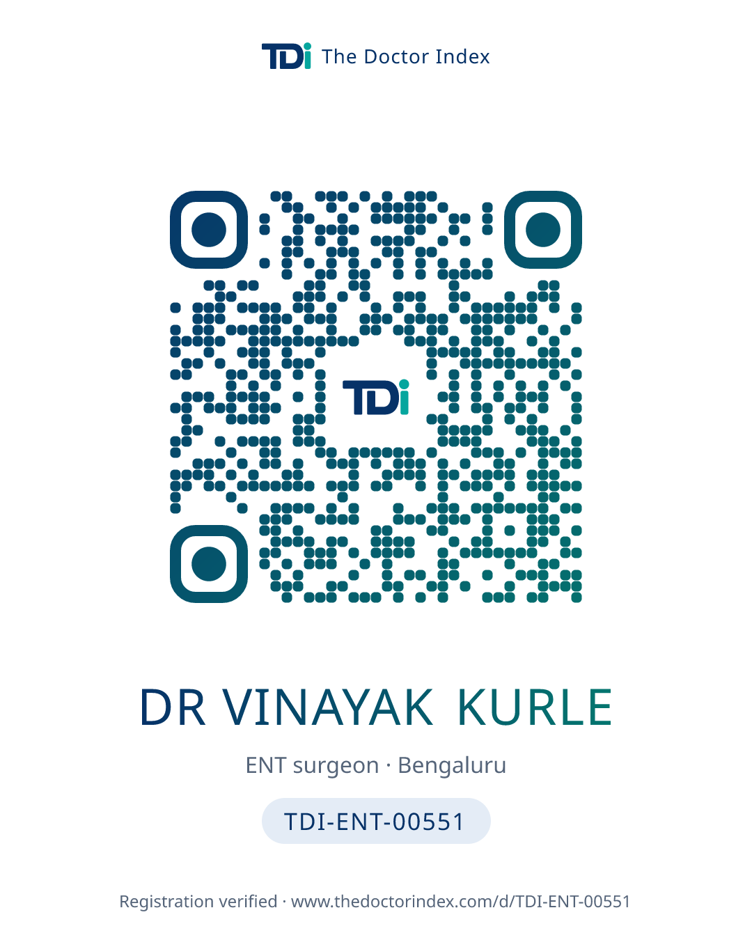 QR card for Dr Vinayak Kurle, TDI-ENT-00551
