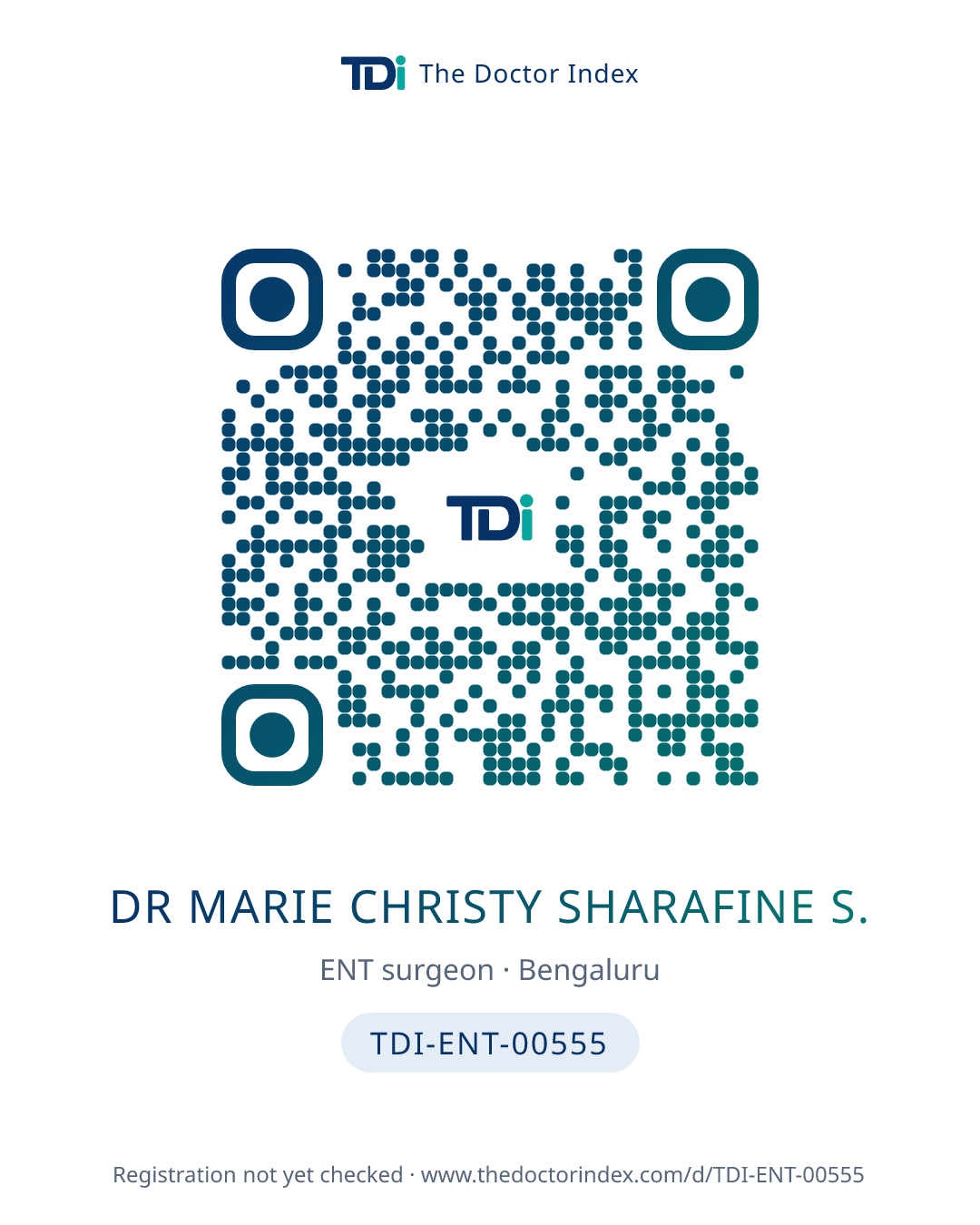 QR card for Dr Marie Christy Sharafine S., TDI-ENT-00555