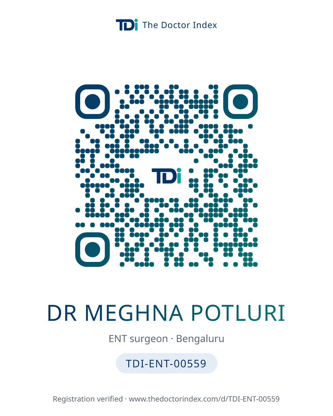 QR card for Dr Meghna Potluri, TDI-ENT-00559