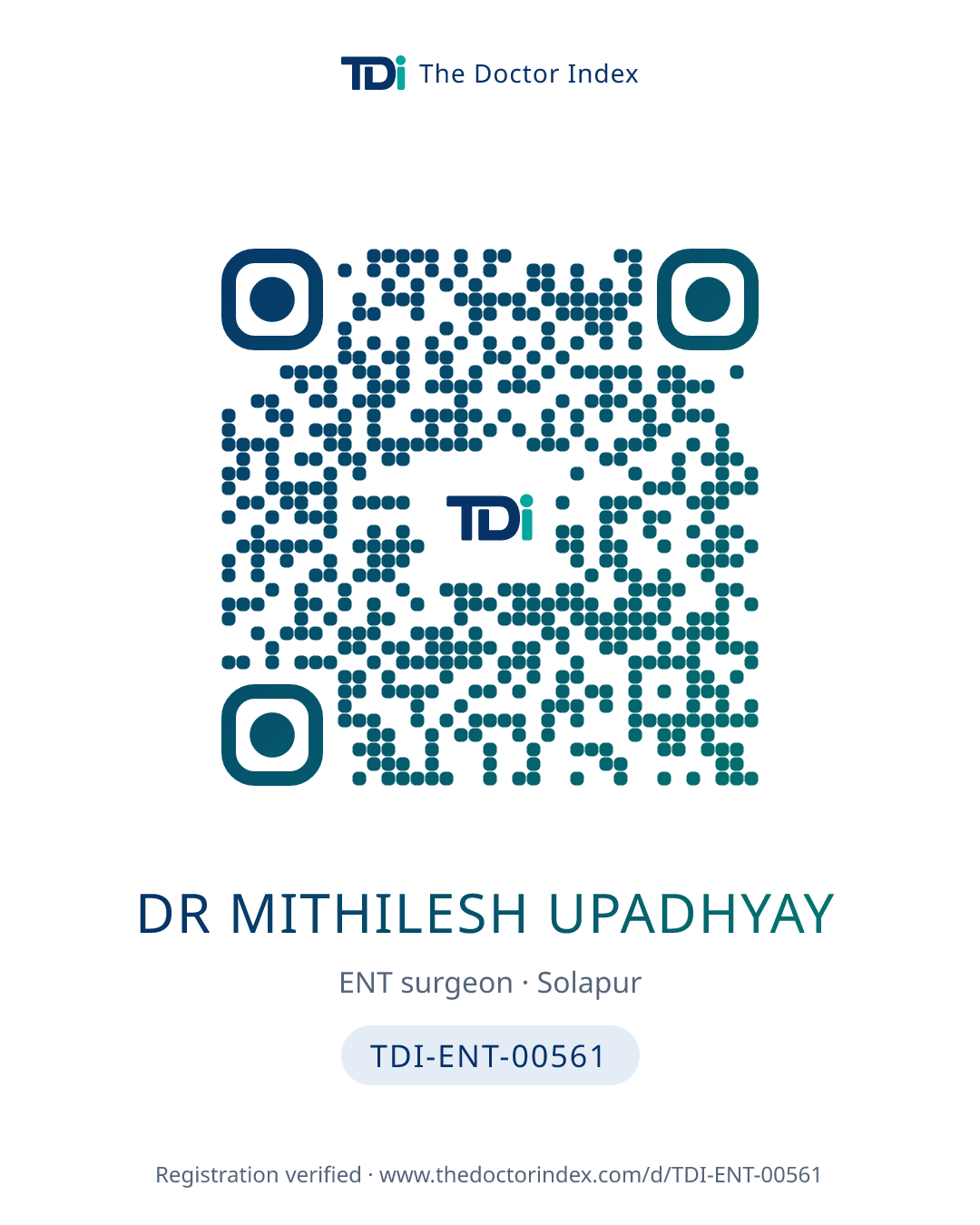 QR card for Dr Mithilesh Upadhyay, TDI-ENT-00561
