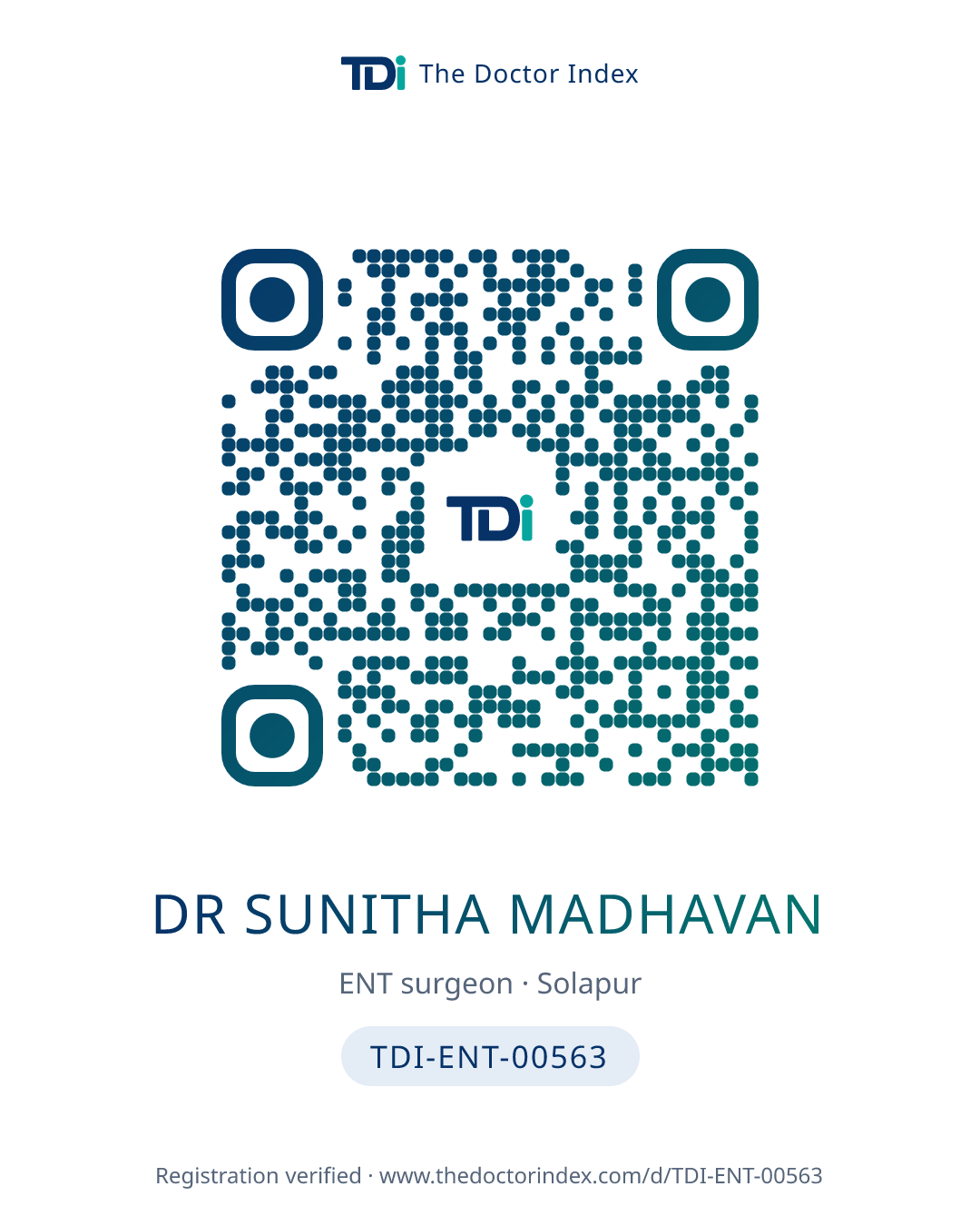QR card for Dr Sunitha Madhavan, TDI-ENT-00563