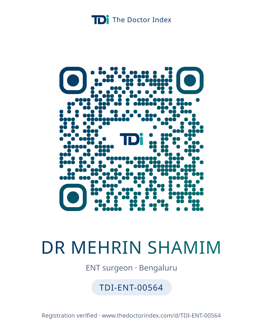 QR card for Dr Mehrin Shamim, TDI-ENT-00564