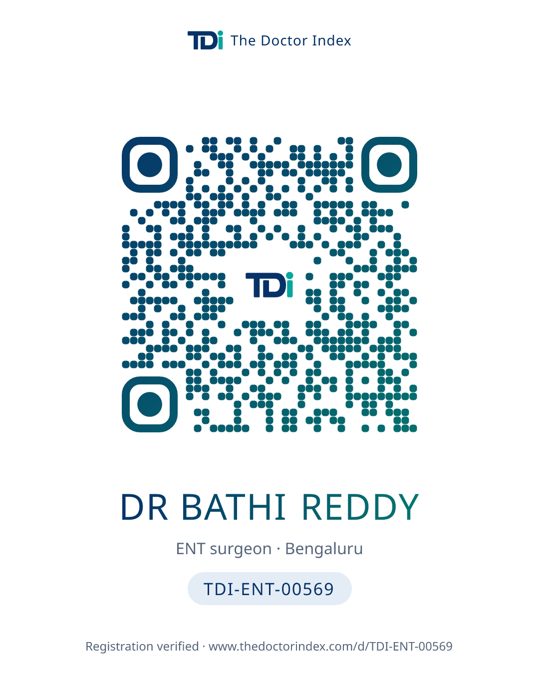 QR card for Dr Bathi Reddy, TDI-ENT-00569