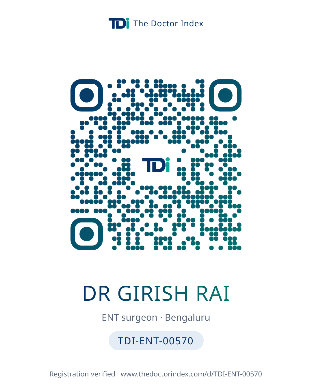 QR card for Dr Girish Rai, TDI-ENT-00570