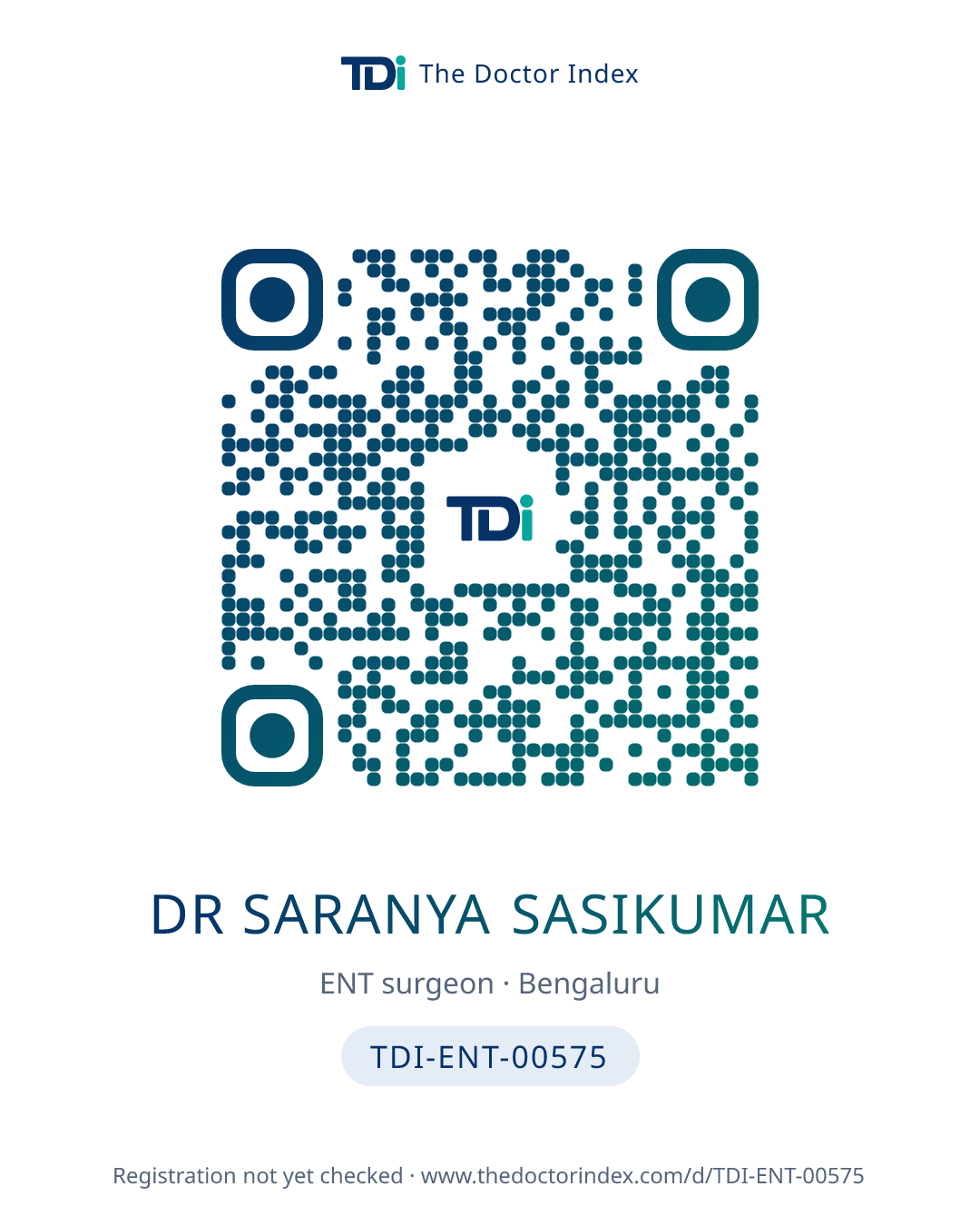 QR card for Dr Saranya Sasikumar, TDI-ENT-00575