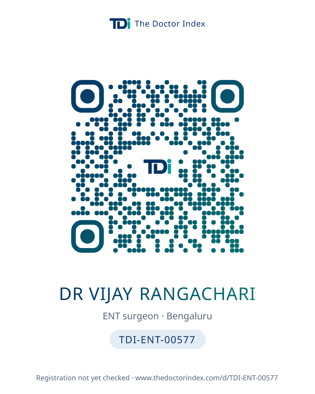 QR card for Dr Vijay Rangachari, TDI-ENT-00577