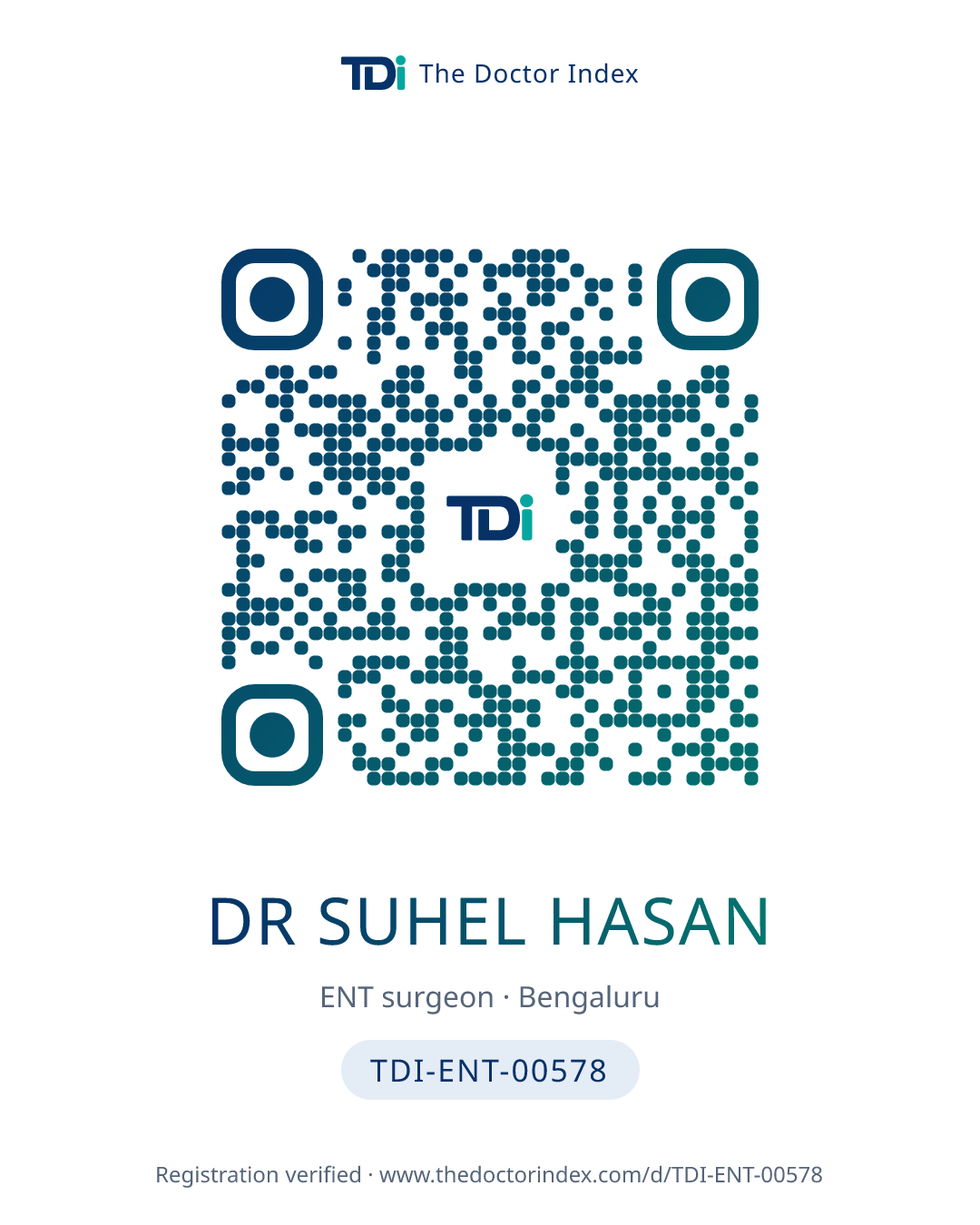 QR card for Dr Suhel Hasan, TDI-ENT-00578