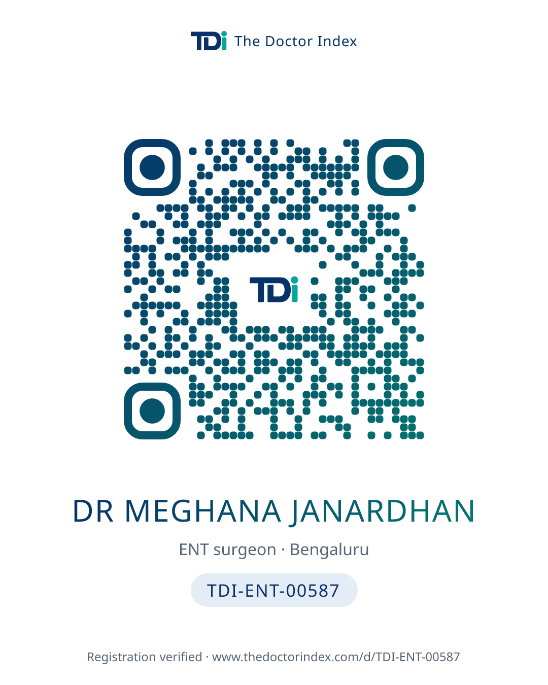 QR card for Dr Meghana Janardhan, TDI-ENT-00587