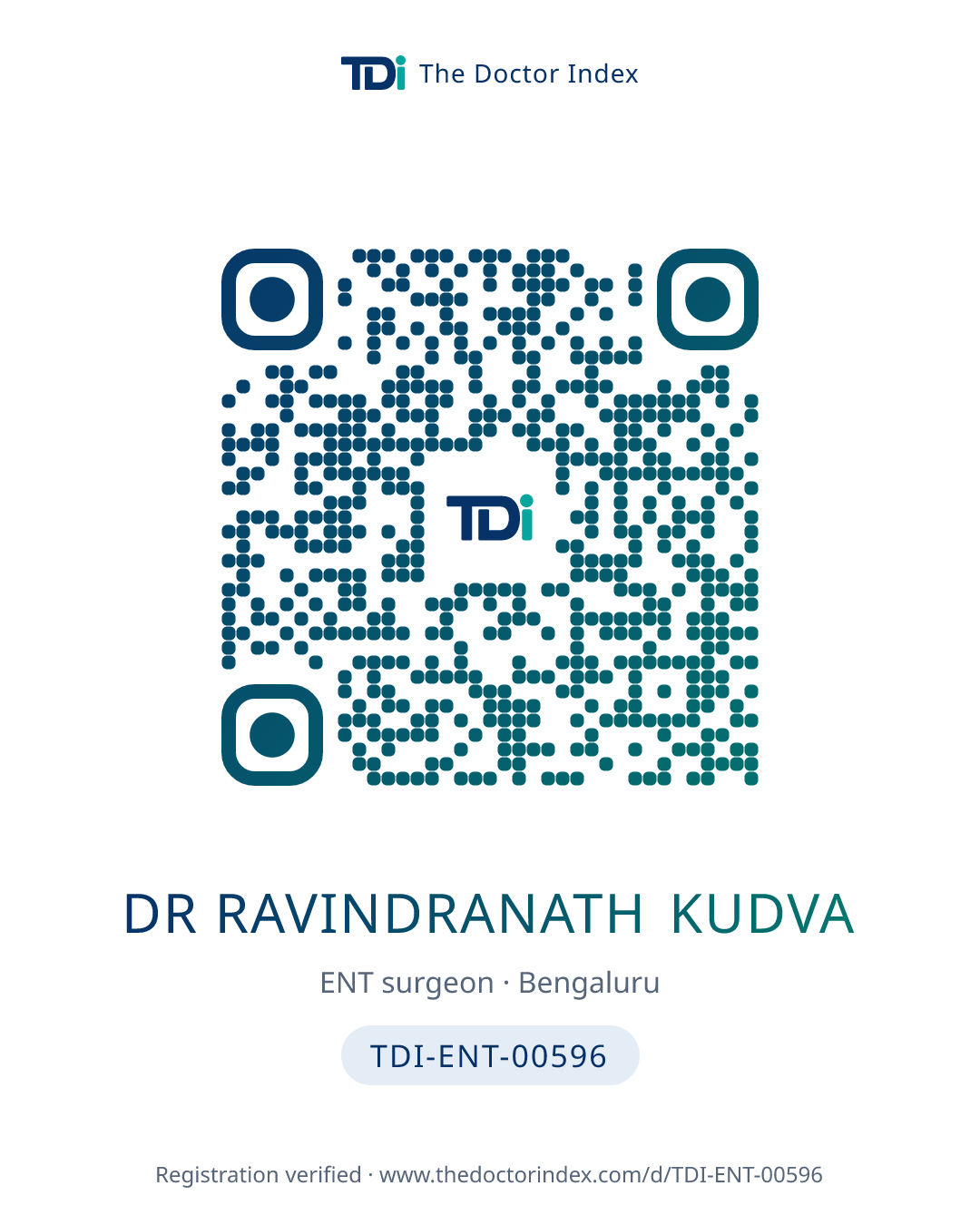QR card for Dr Ravindranath Kudva, TDI-ENT-00596