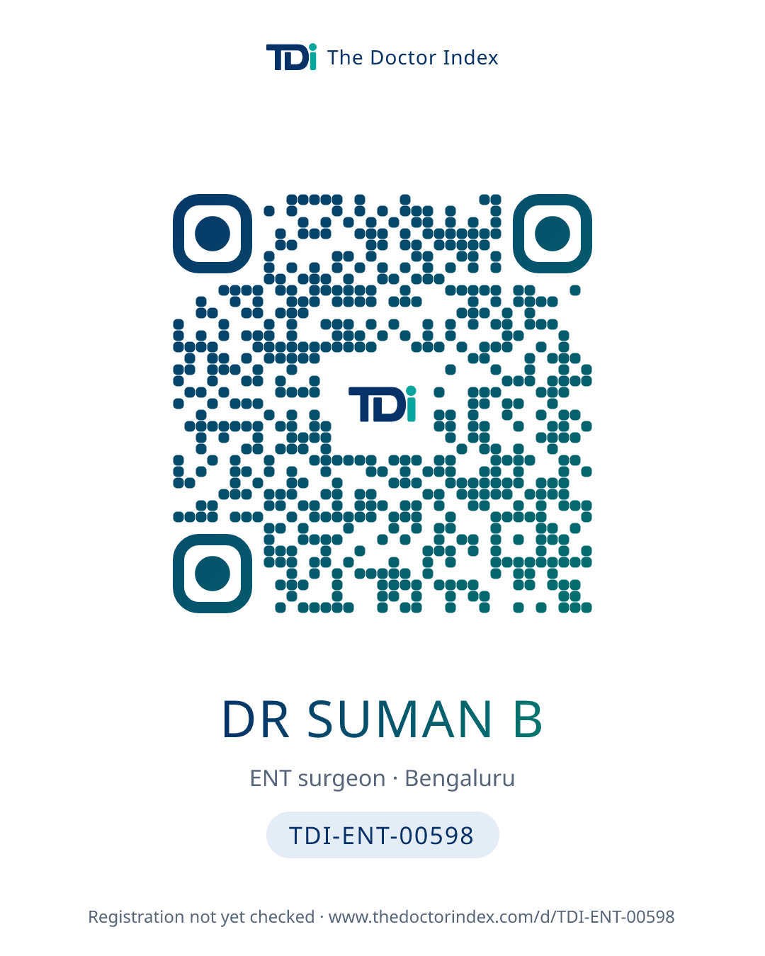 QR card for Dr Suman B, TDI-ENT-00598
