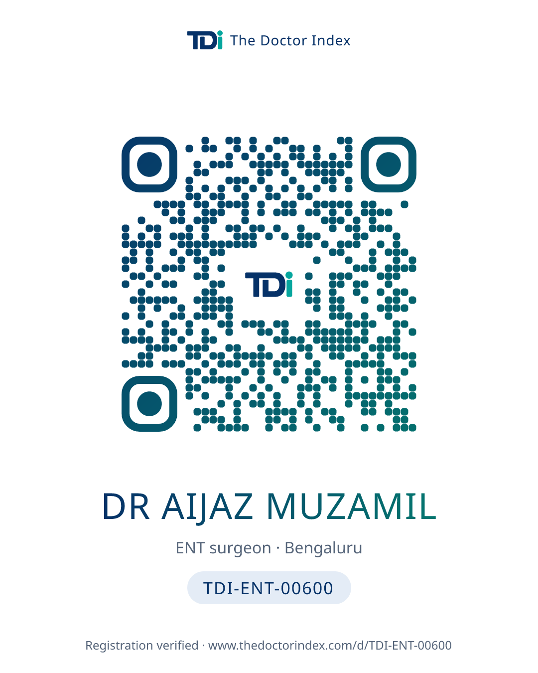 QR card for Dr Aijaz Muzamil, TDI-ENT-00600