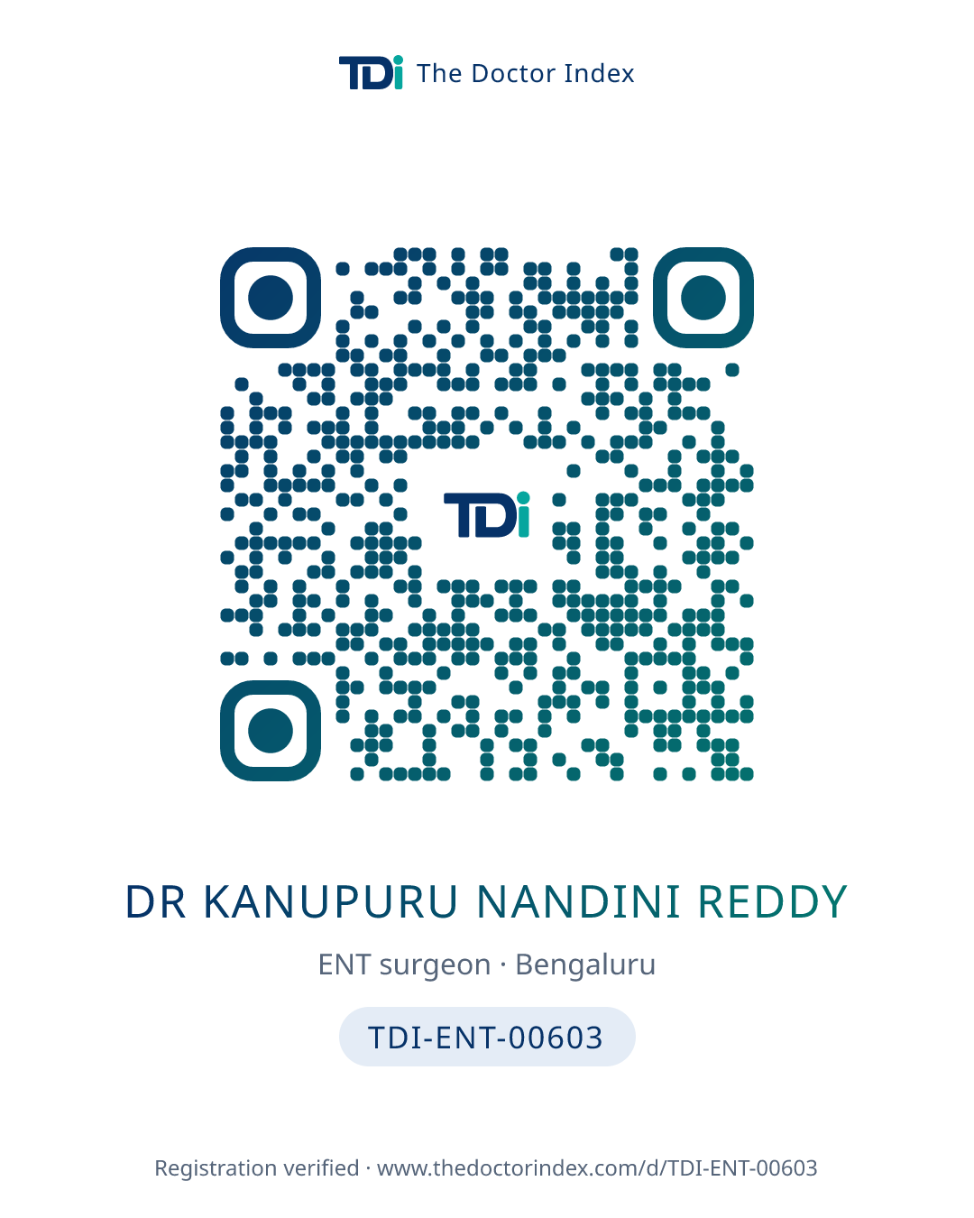 QR card for Dr Kanupuru Nandini Reddy, TDI-ENT-00603