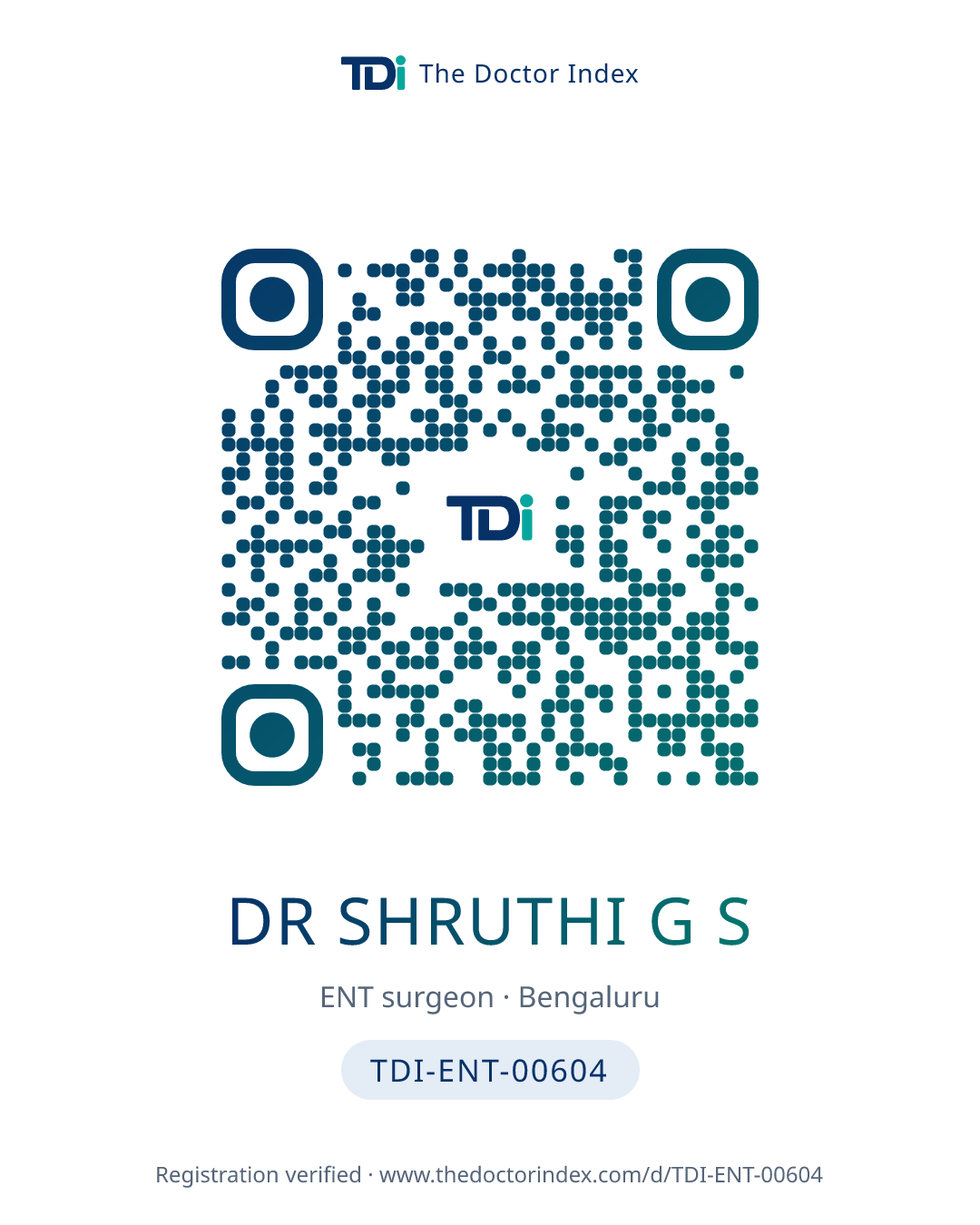 QR card for Dr Shruthi G S, TDI-ENT-00604