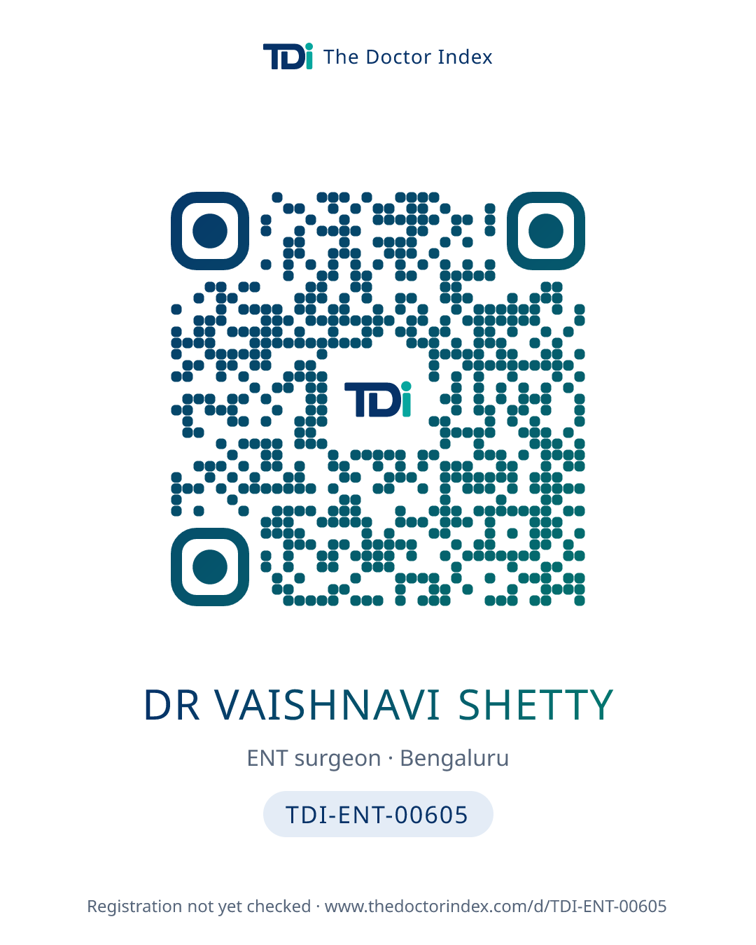 QR card for Dr Vaishnavi Shetty, TDI-ENT-00605