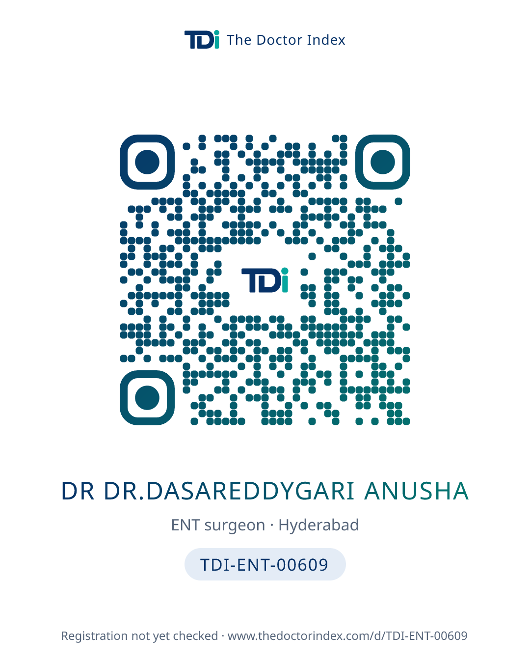 QR card for Dr Dr.dasareddygari Anusha, TDI-ENT-00609