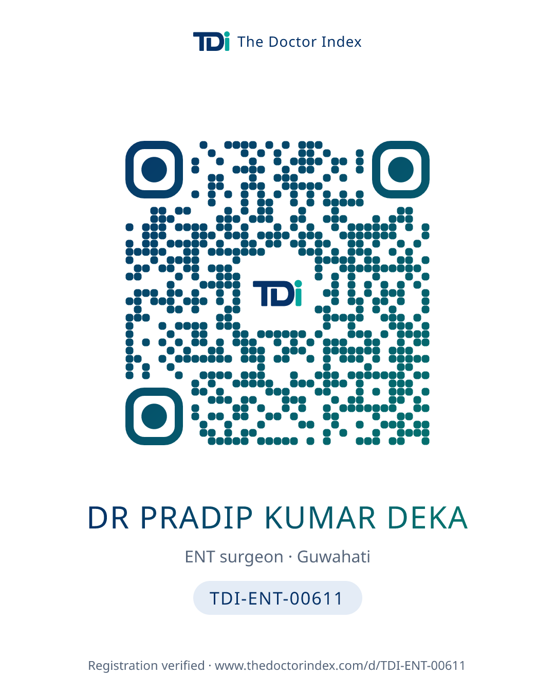 QR card for Dr Pradip Kumar Deka, TDI-ENT-00611