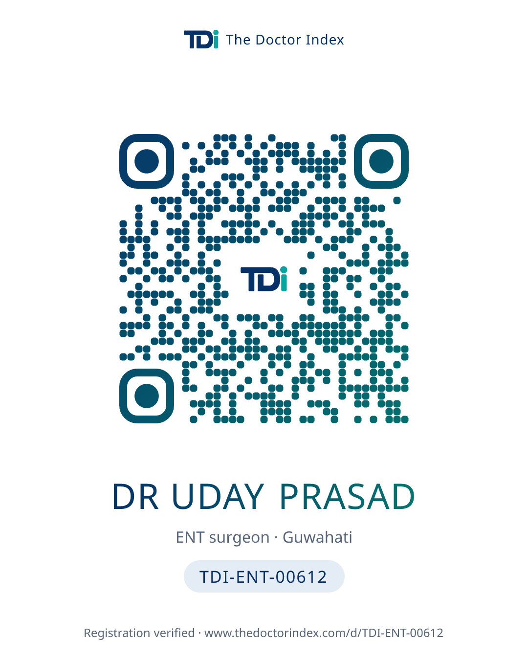 QR card for Dr Uday Prasad, TDI-ENT-00612