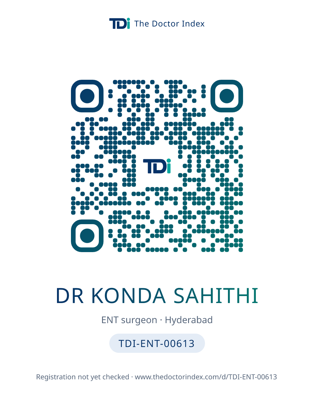 QR card for Dr Konda Sahithi, TDI-ENT-00613