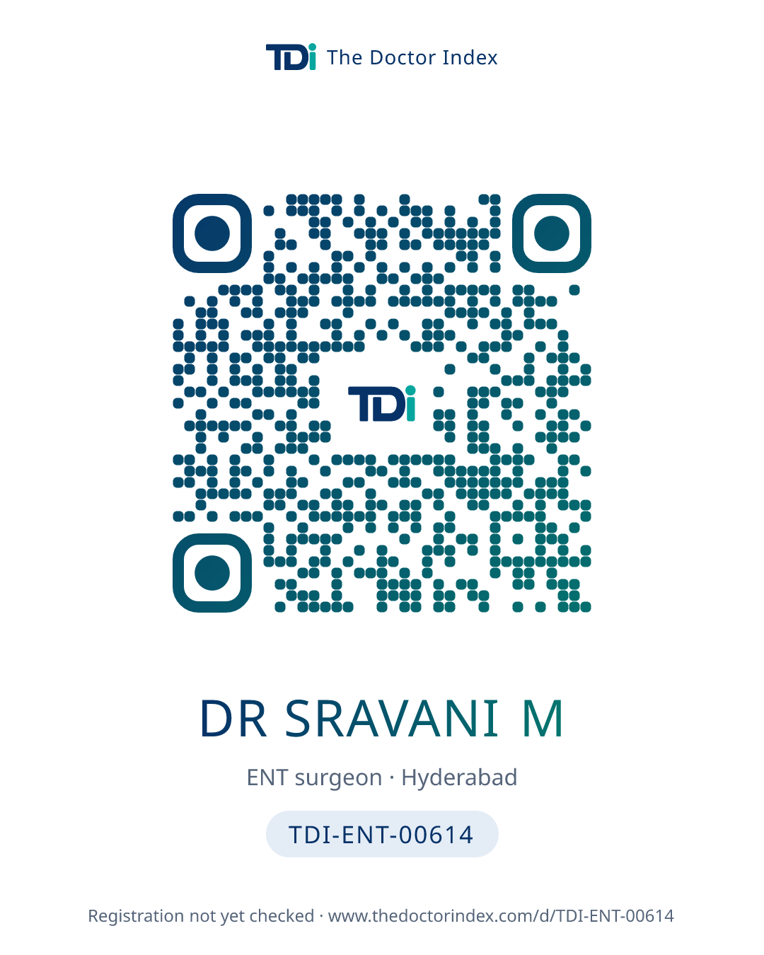 QR card for Dr Sravani M, TDI-ENT-00614