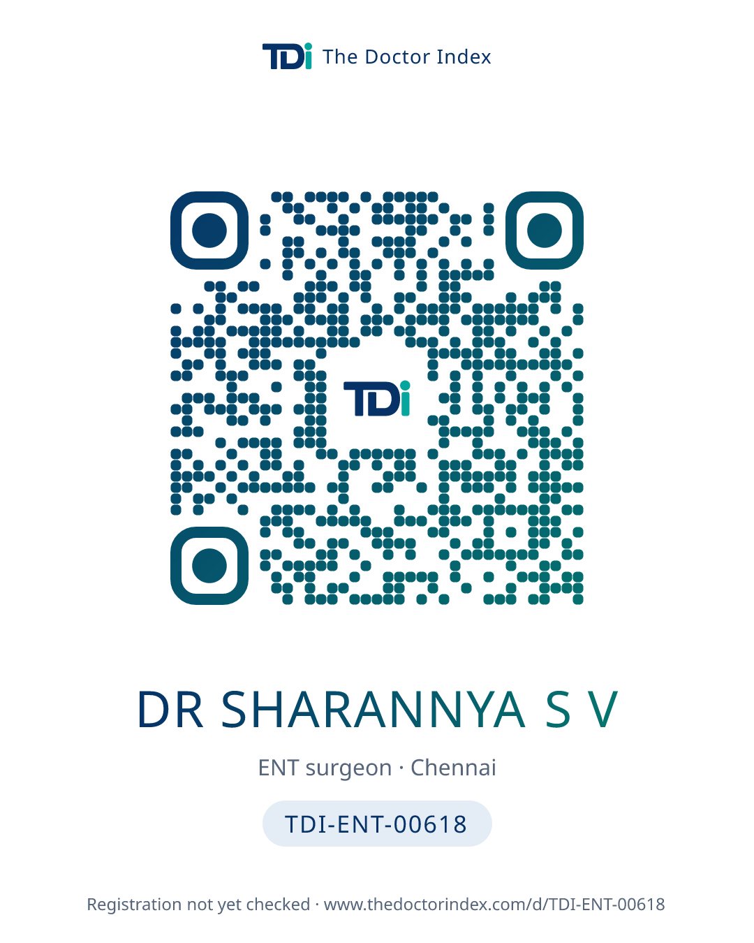 QR card for Dr Sharannya S V, TDI-ENT-00618