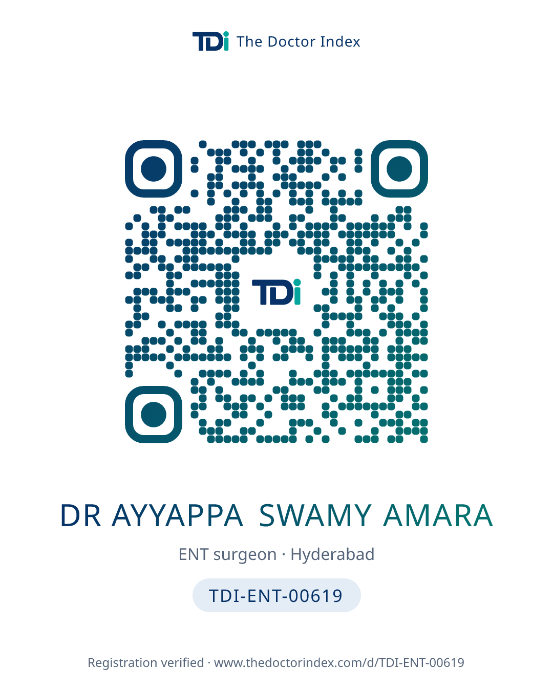 QR card for Dr Ayyappa Swamy Amara, TDI-ENT-00619