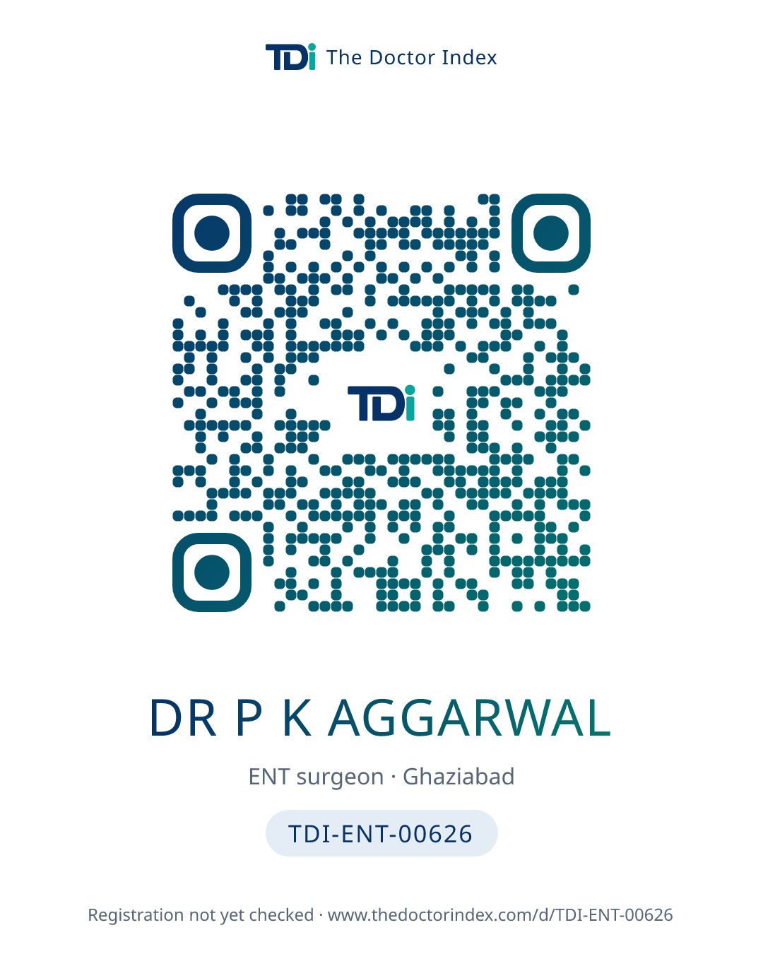 QR card for Dr P K Aggarwal, TDI-ENT-00626