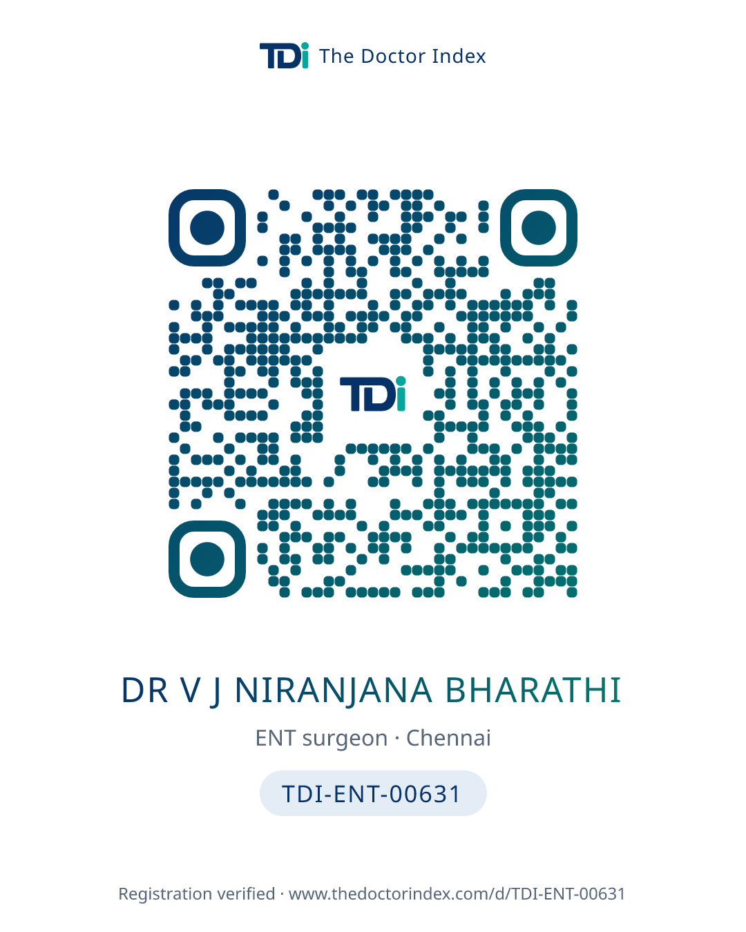 QR card for Dr V J Niranjana Bharathi, TDI-ENT-00631
