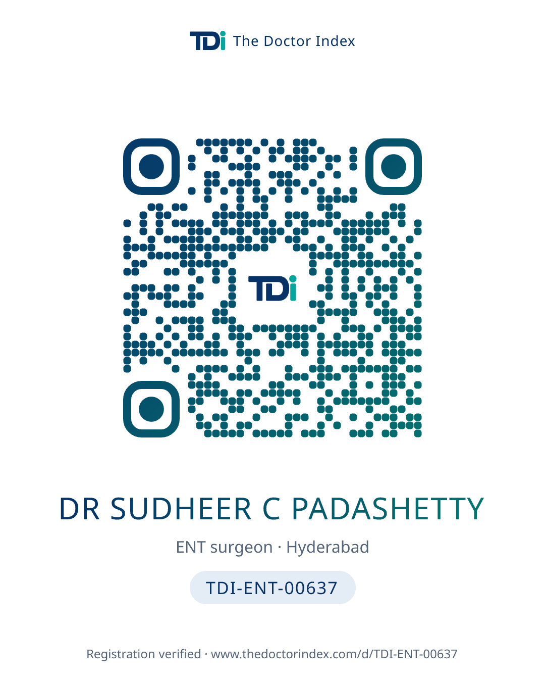 QR card for Dr Sudheer C Padashetty, TDI-ENT-00637