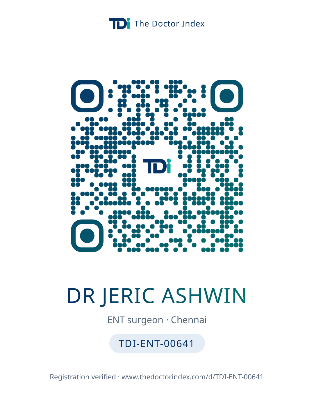 QR card for Dr Jeric Ashwin, TDI-ENT-00641