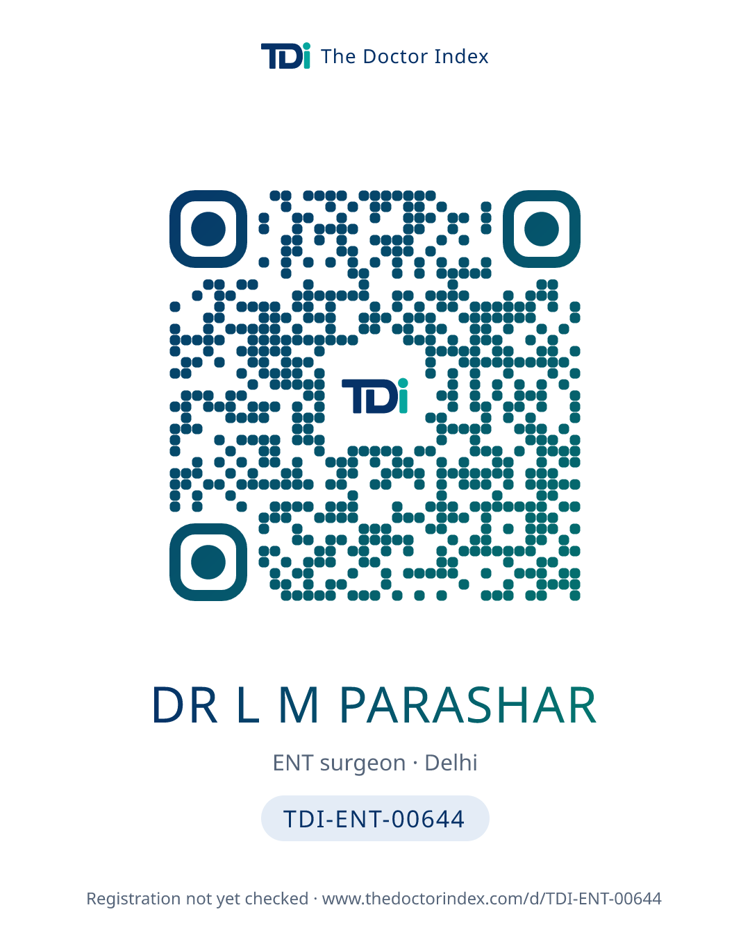 QR card for Dr L M Parashar, TDI-ENT-00644