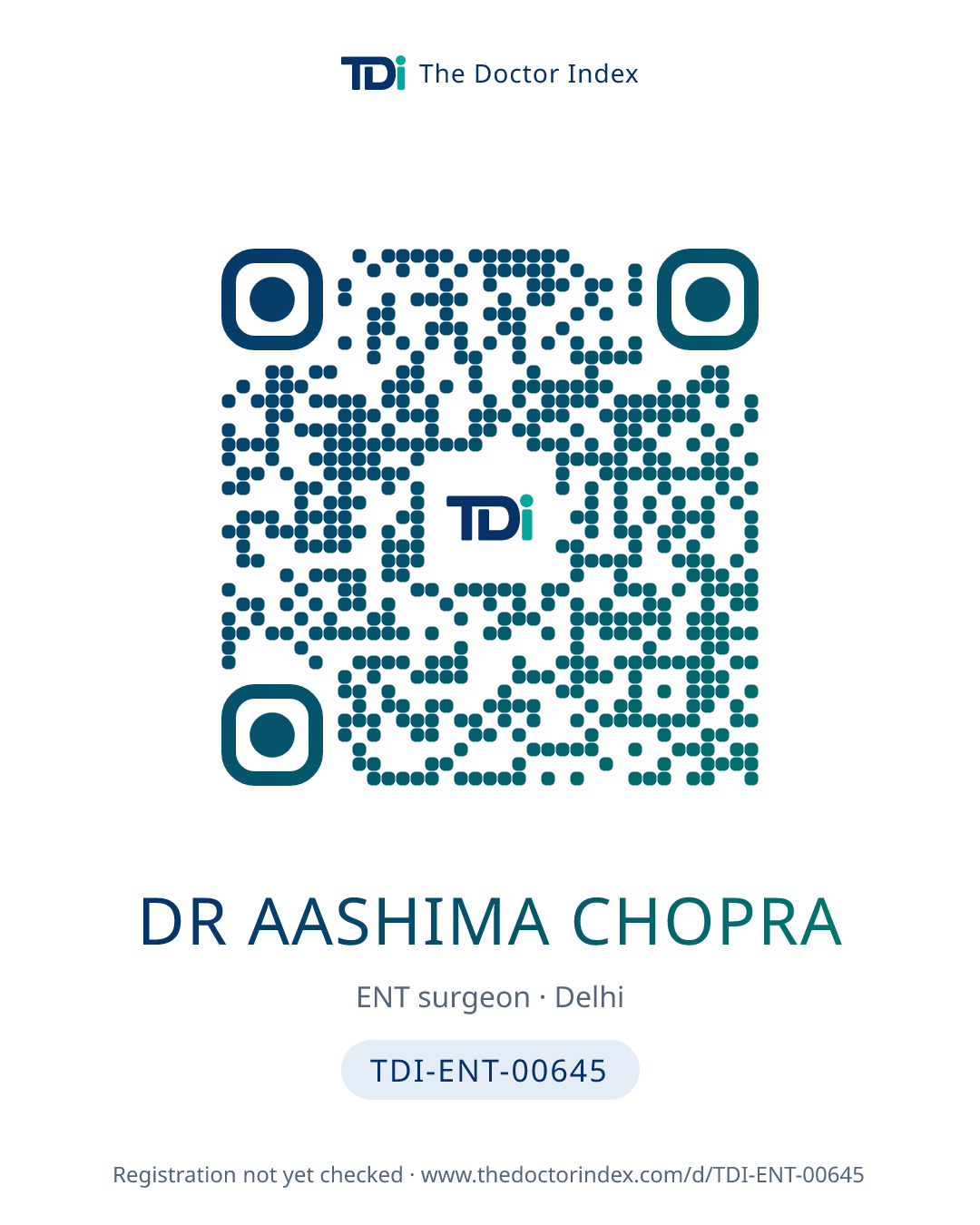 QR card for Dr Aashima Chopra, TDI-ENT-00645