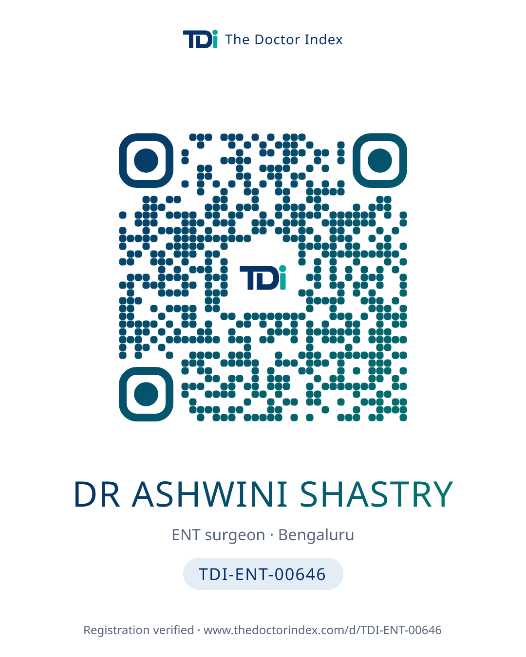 QR card for Dr Ashwini Shastry, TDI-ENT-00646