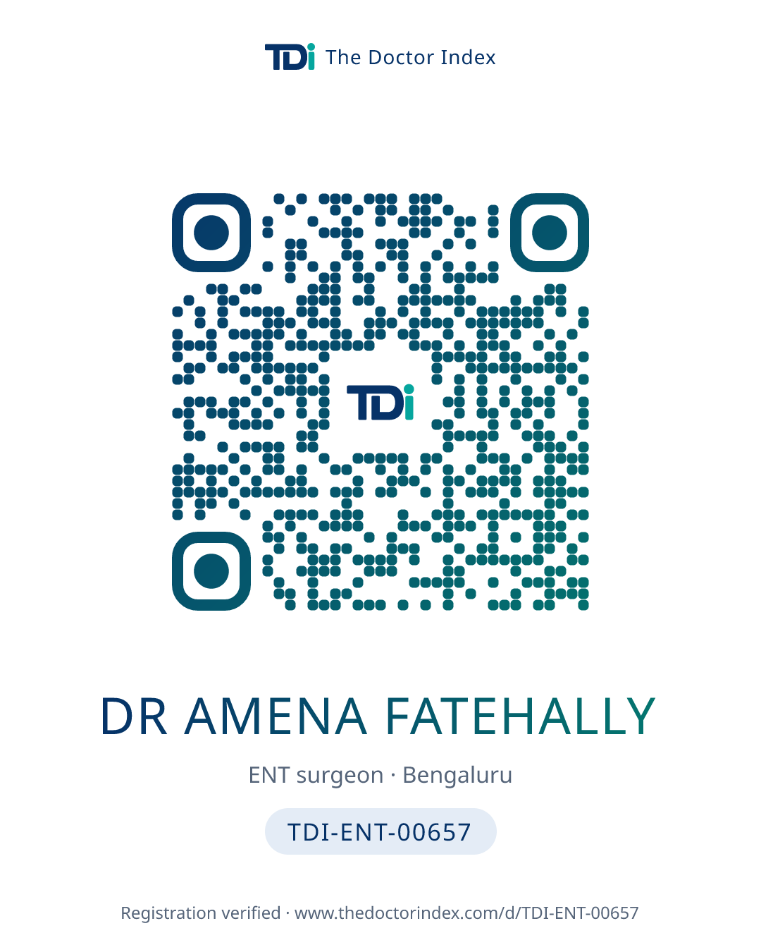 QR card for Dr Amena Fatehally, TDI-ENT-00657