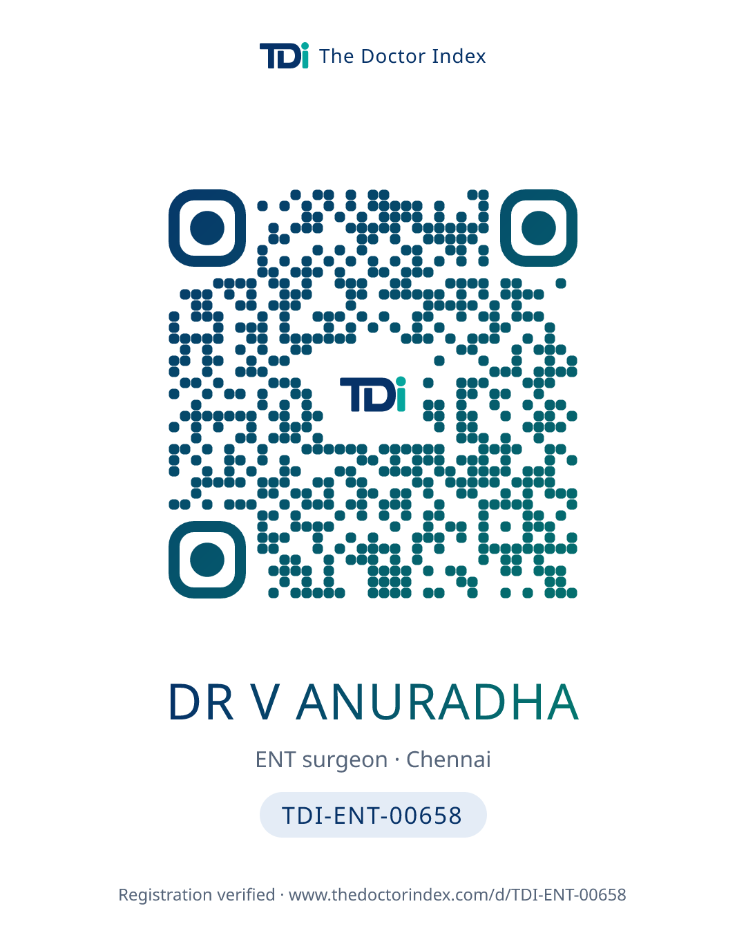 QR card for Dr V Anuradha, TDI-ENT-00658