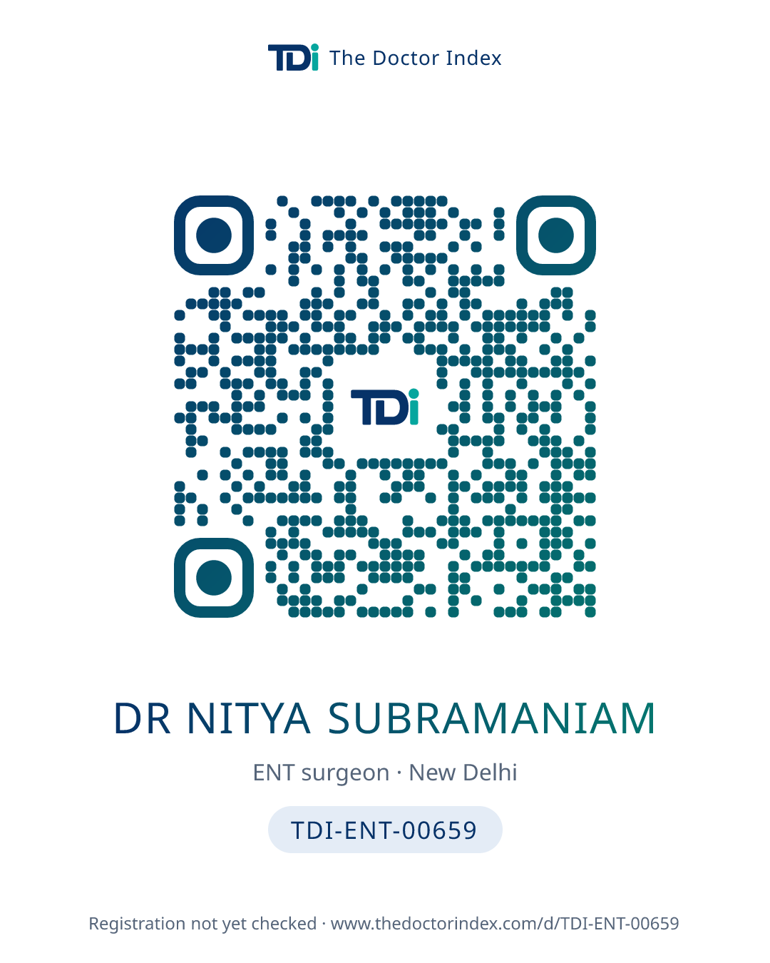 QR card for Dr Nitya Subramaniam, TDI-ENT-00659