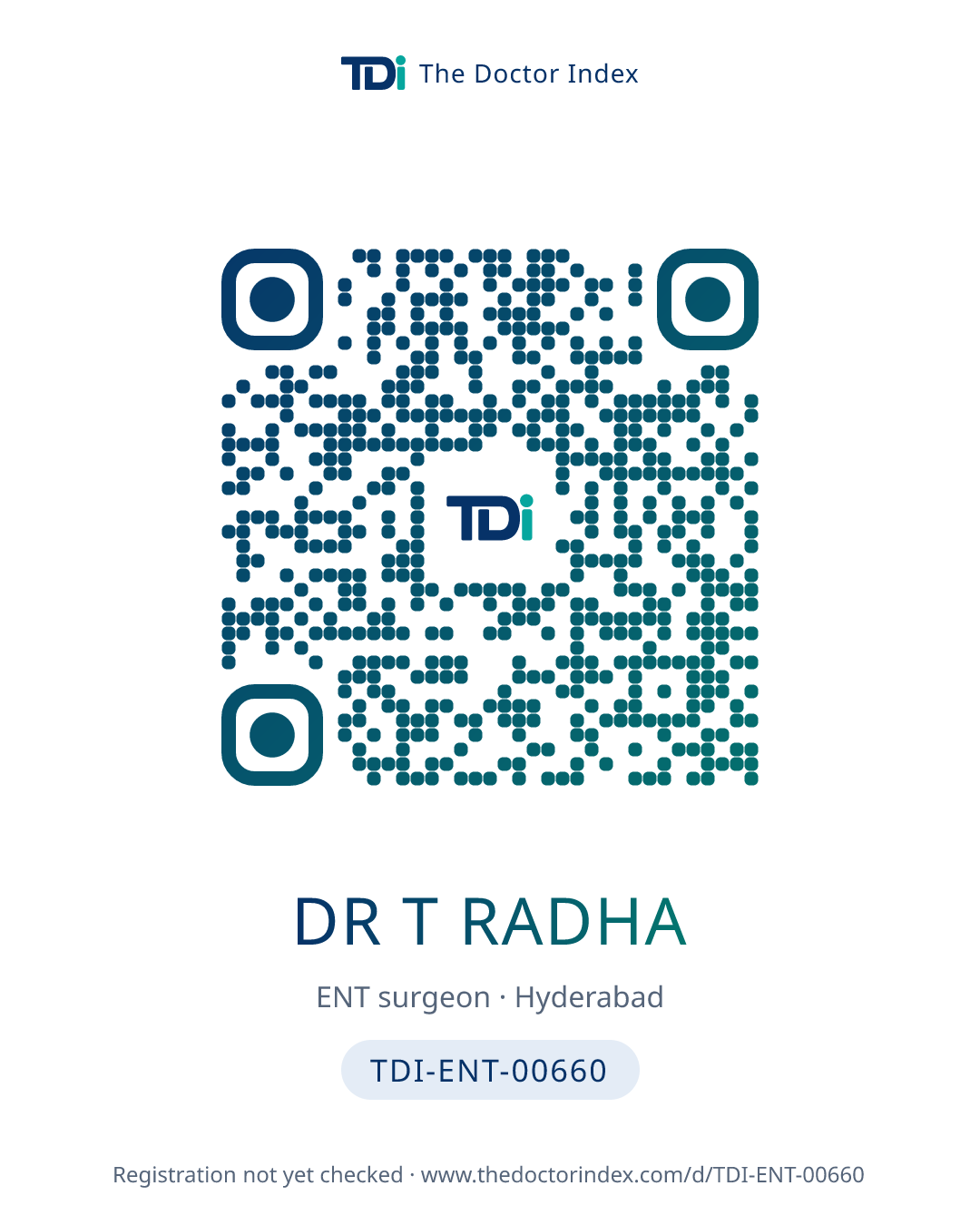 QR card for Dr T Radha, TDI-ENT-00660