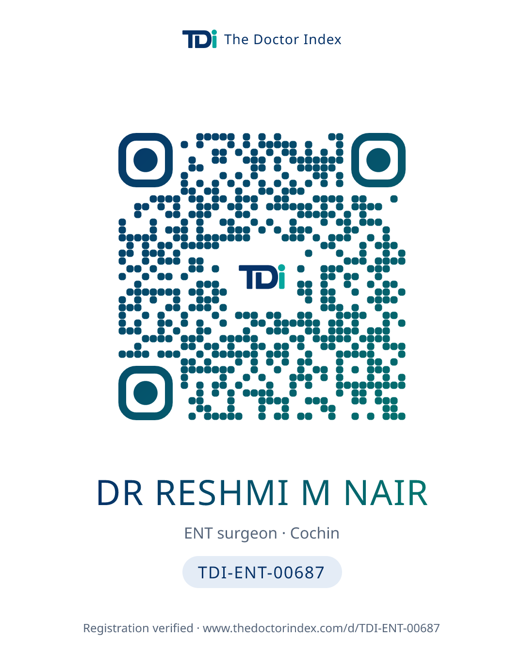 QR card for Dr Reshmi M Nair, TDI-ENT-00687