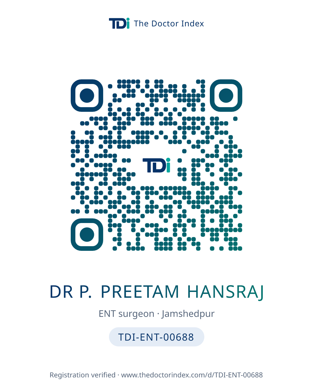 QR card for Dr P. Preetam Hansraj, TDI-ENT-00688