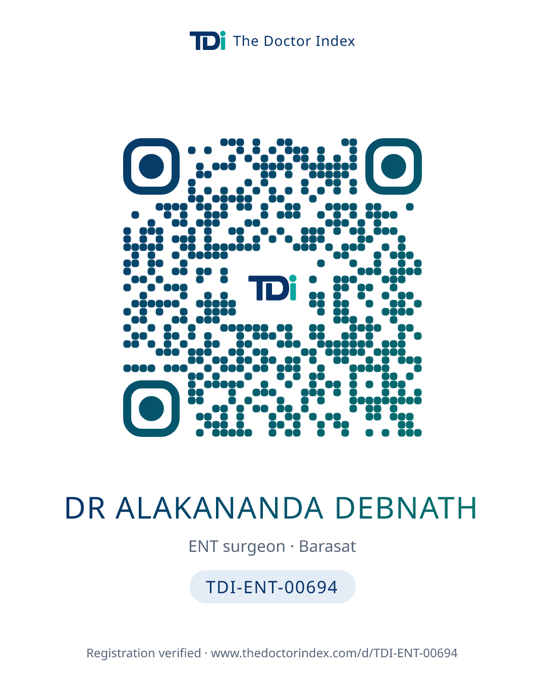 QR card for Dr Alakananda Debnath, TDI-ENT-00694