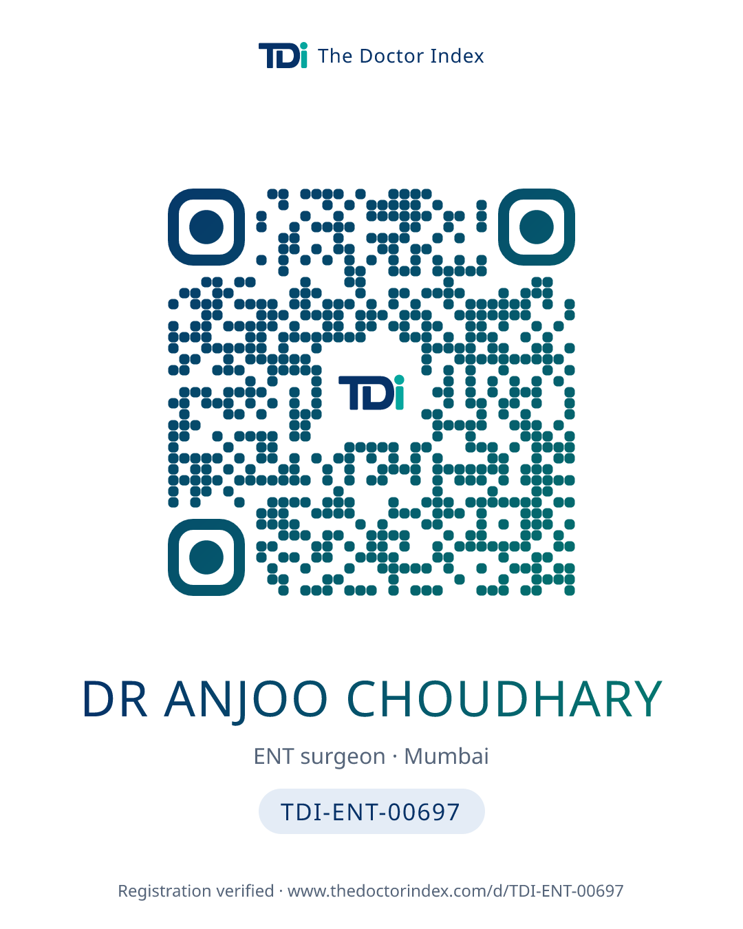 QR card for Dr Anjoo Choudhary, TDI-ENT-00697