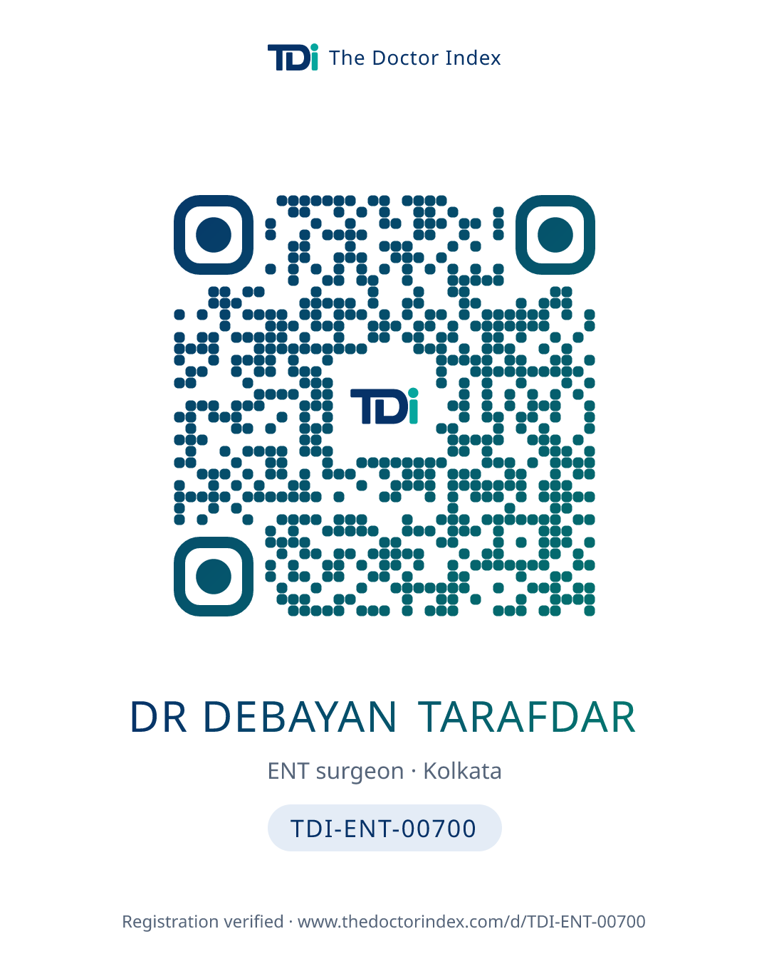 QR card for Dr Debayan Tarafdar, TDI-ENT-00700