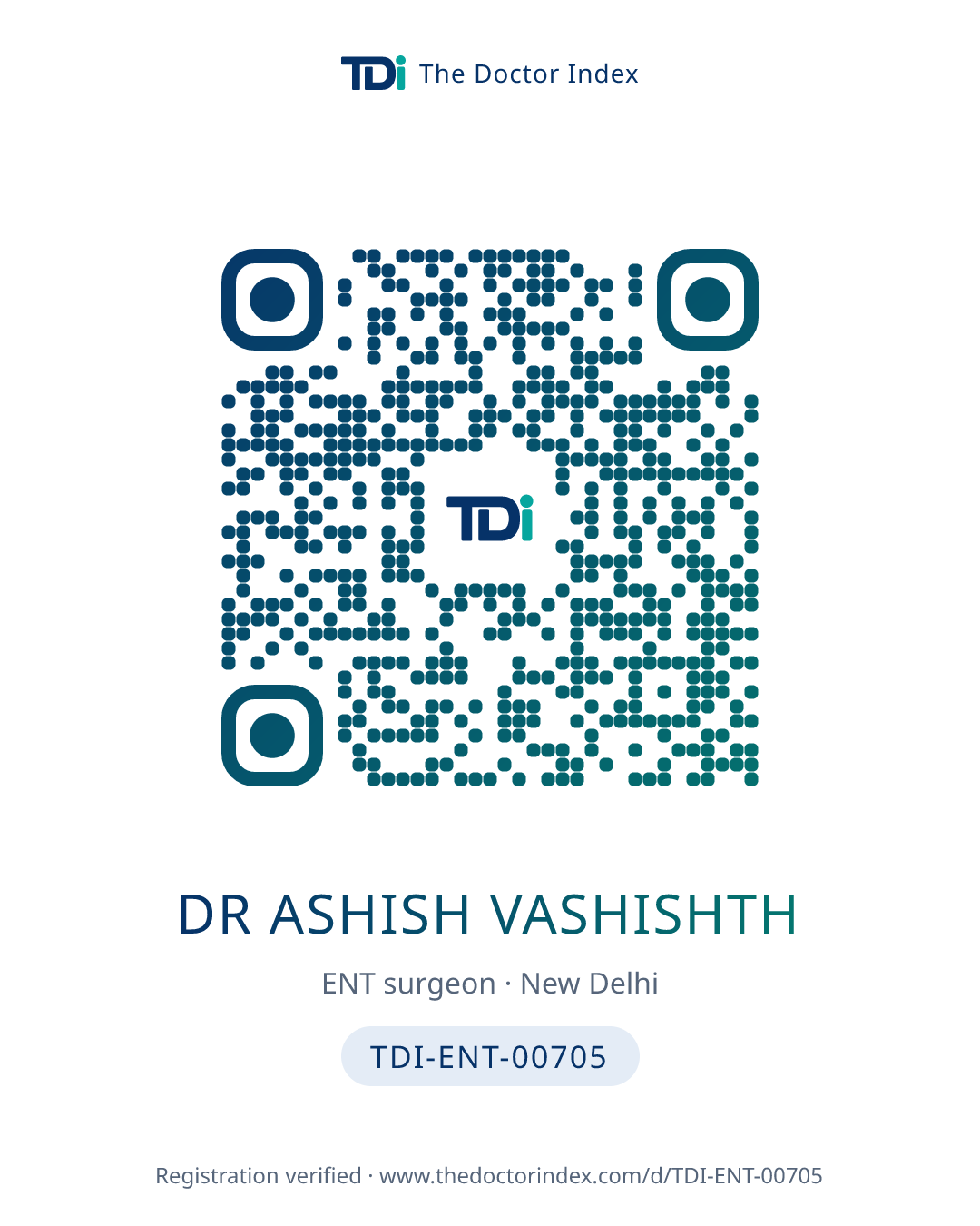QR card for Dr Ashish Vashishth, TDI-ENT-00705