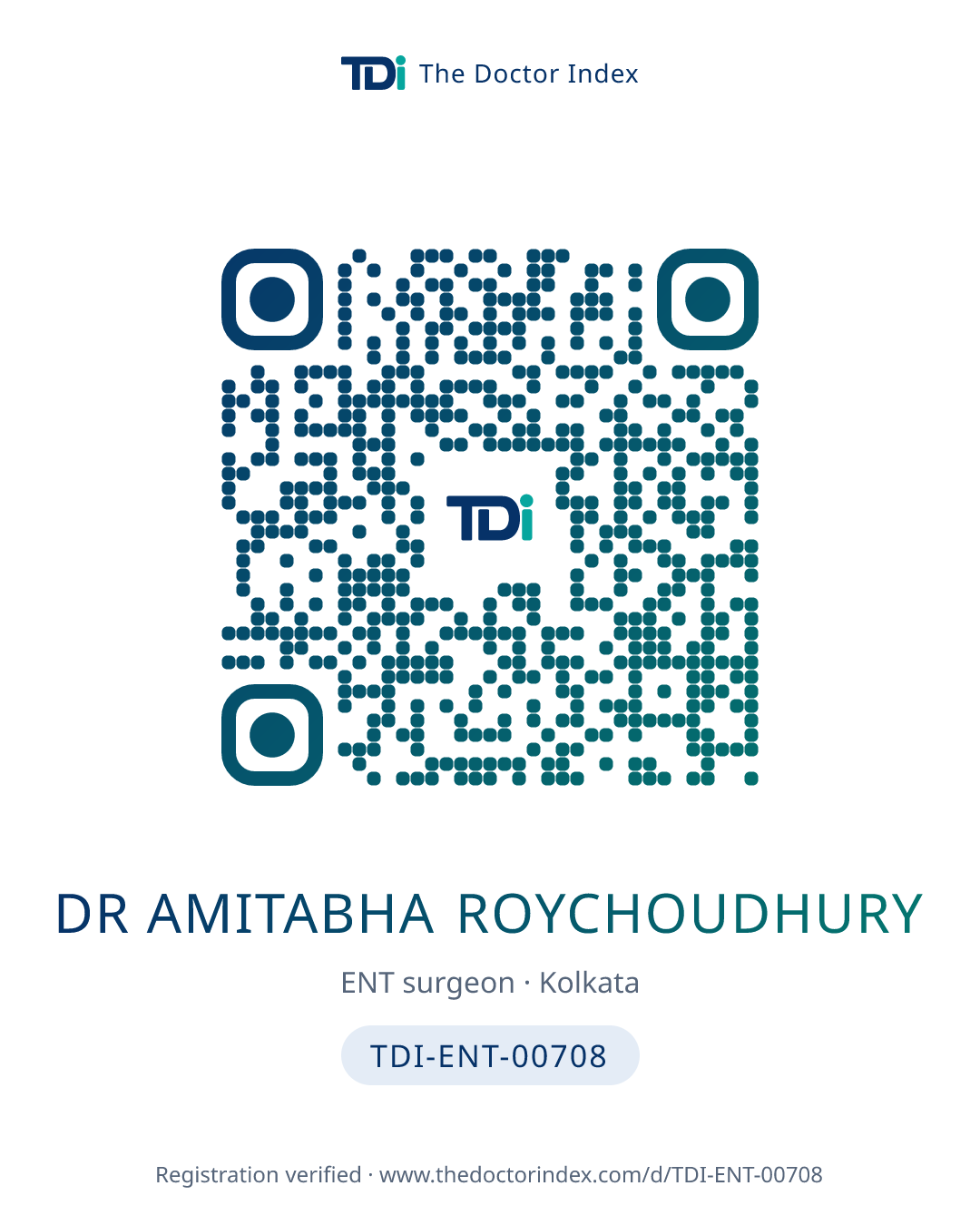 QR card for Dr Amitabha Roychoudhury, TDI-ENT-00708