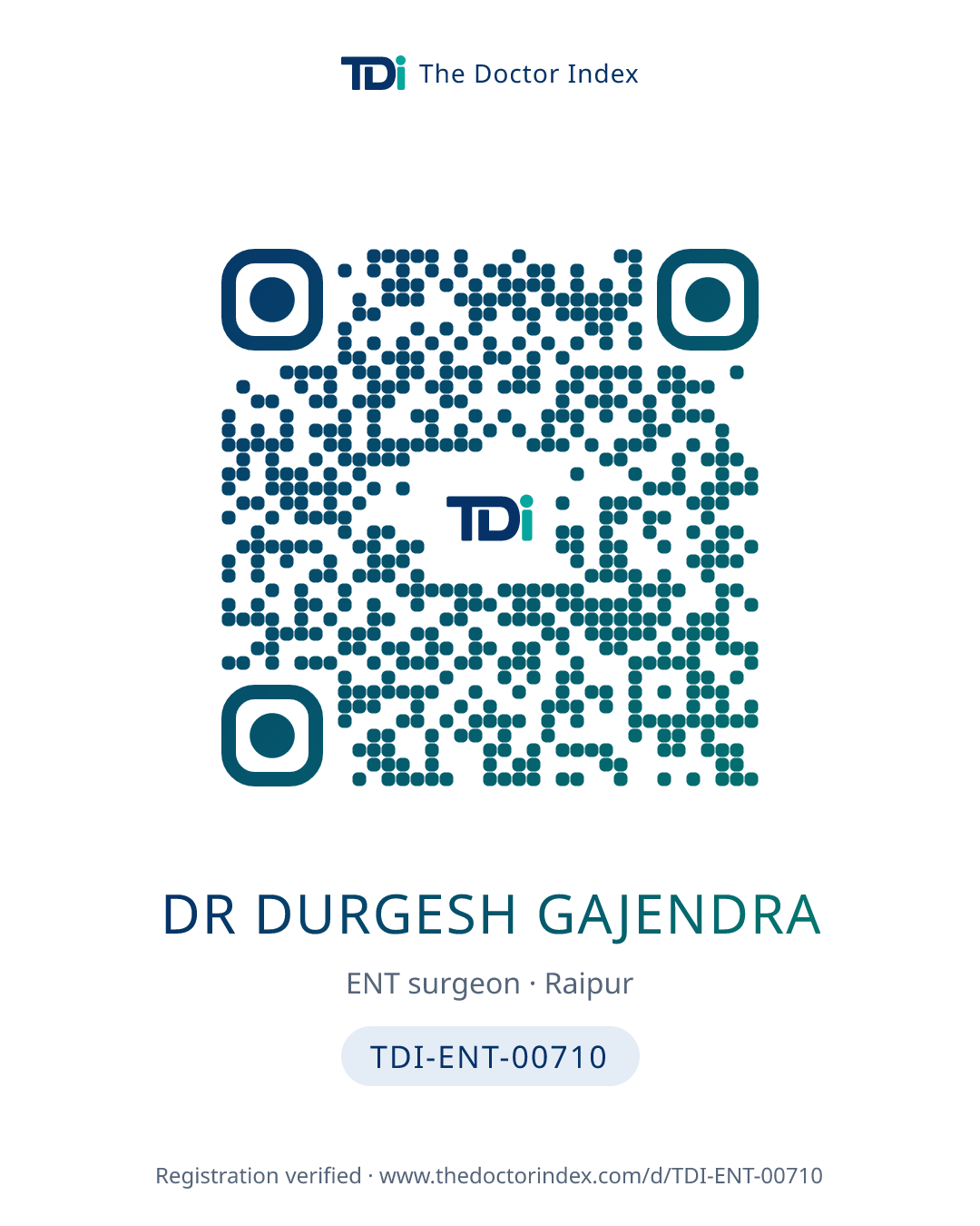 QR card for Dr Durgesh Gajendra, TDI-ENT-00710