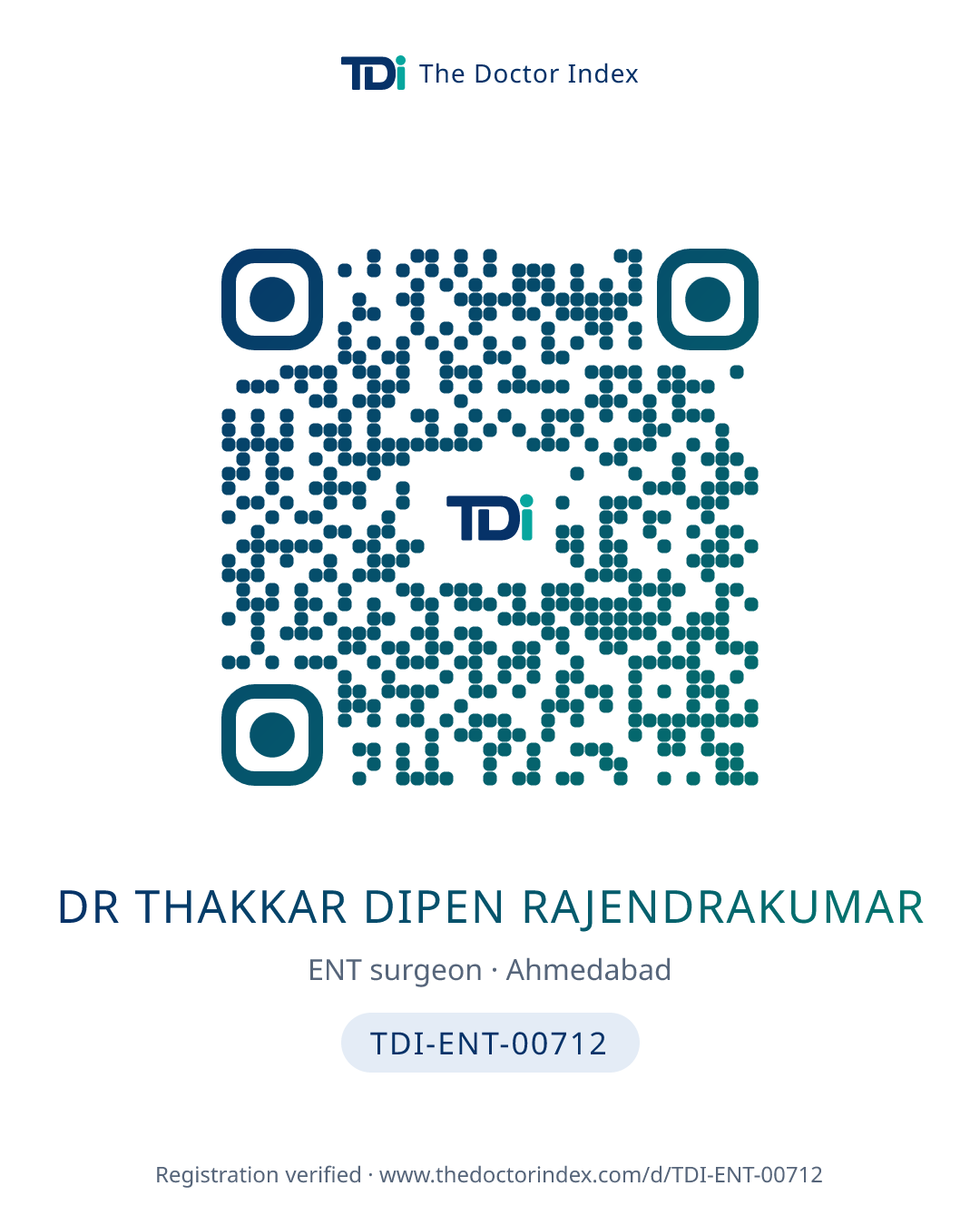 QR card for Dr Thakkar Dipen Rajendrakumar, TDI-ENT-00712