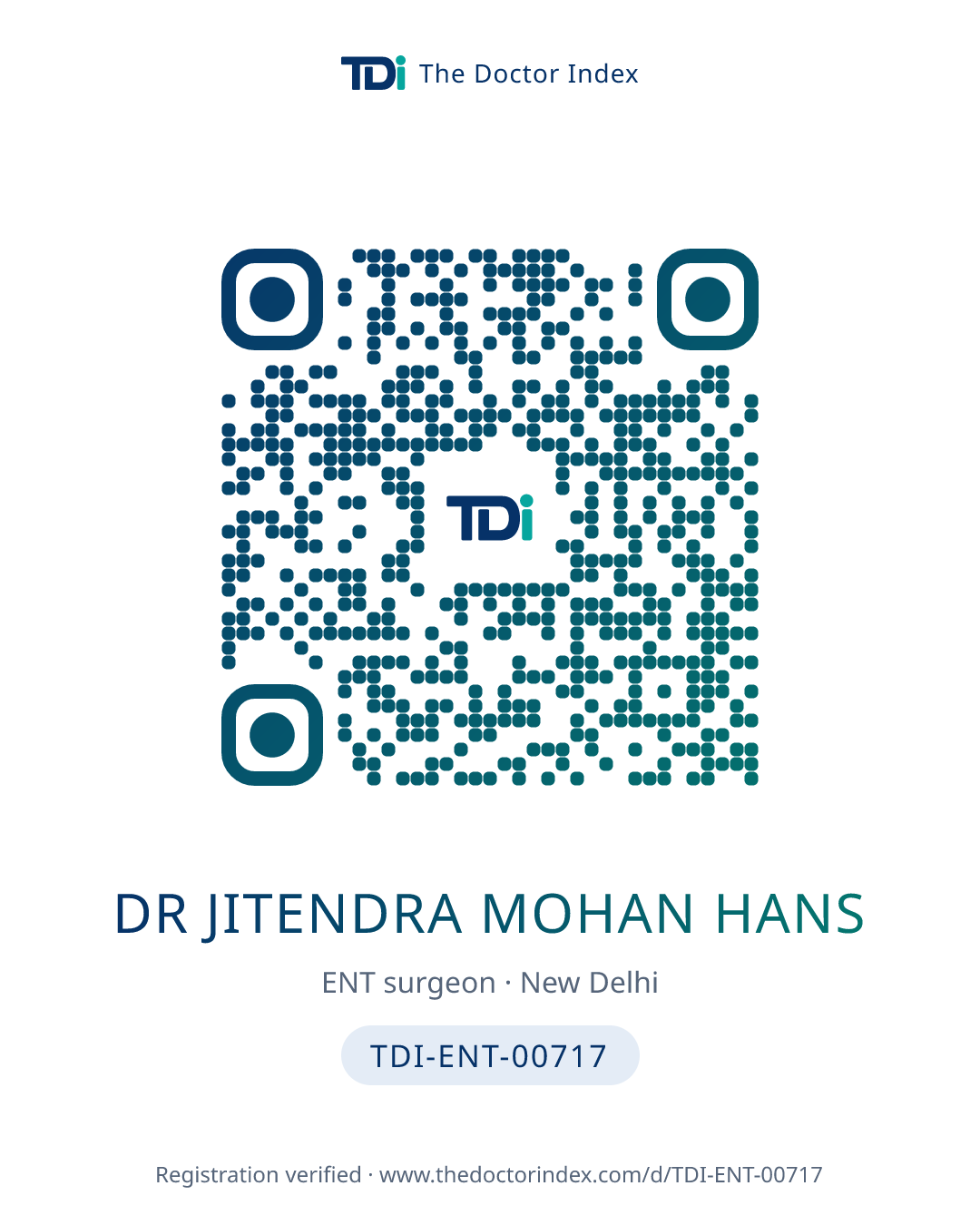 QR card for Dr Jitendra Mohan Hans, TDI-ENT-00717