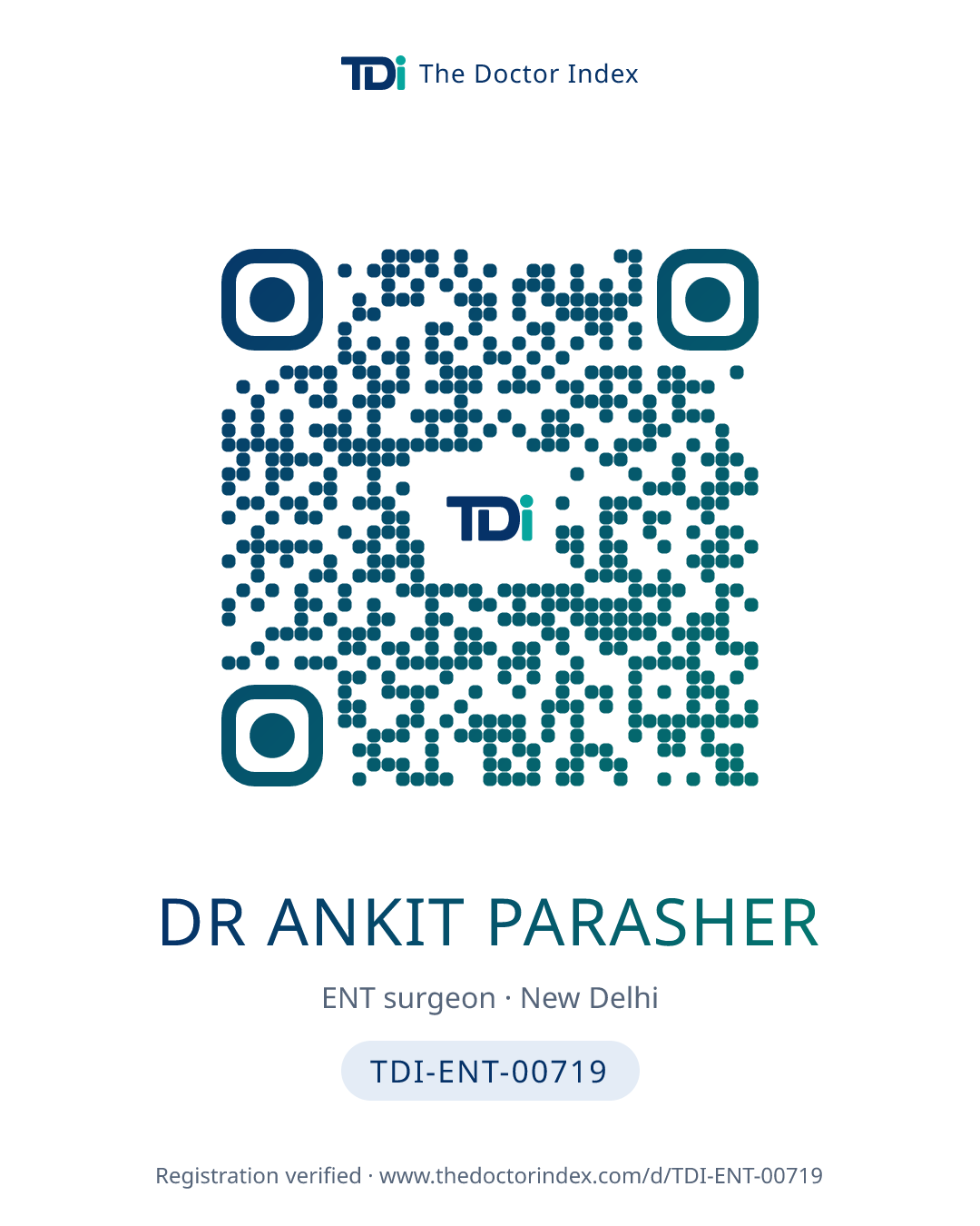 QR card for Dr Ankit Parasher, TDI-ENT-00719