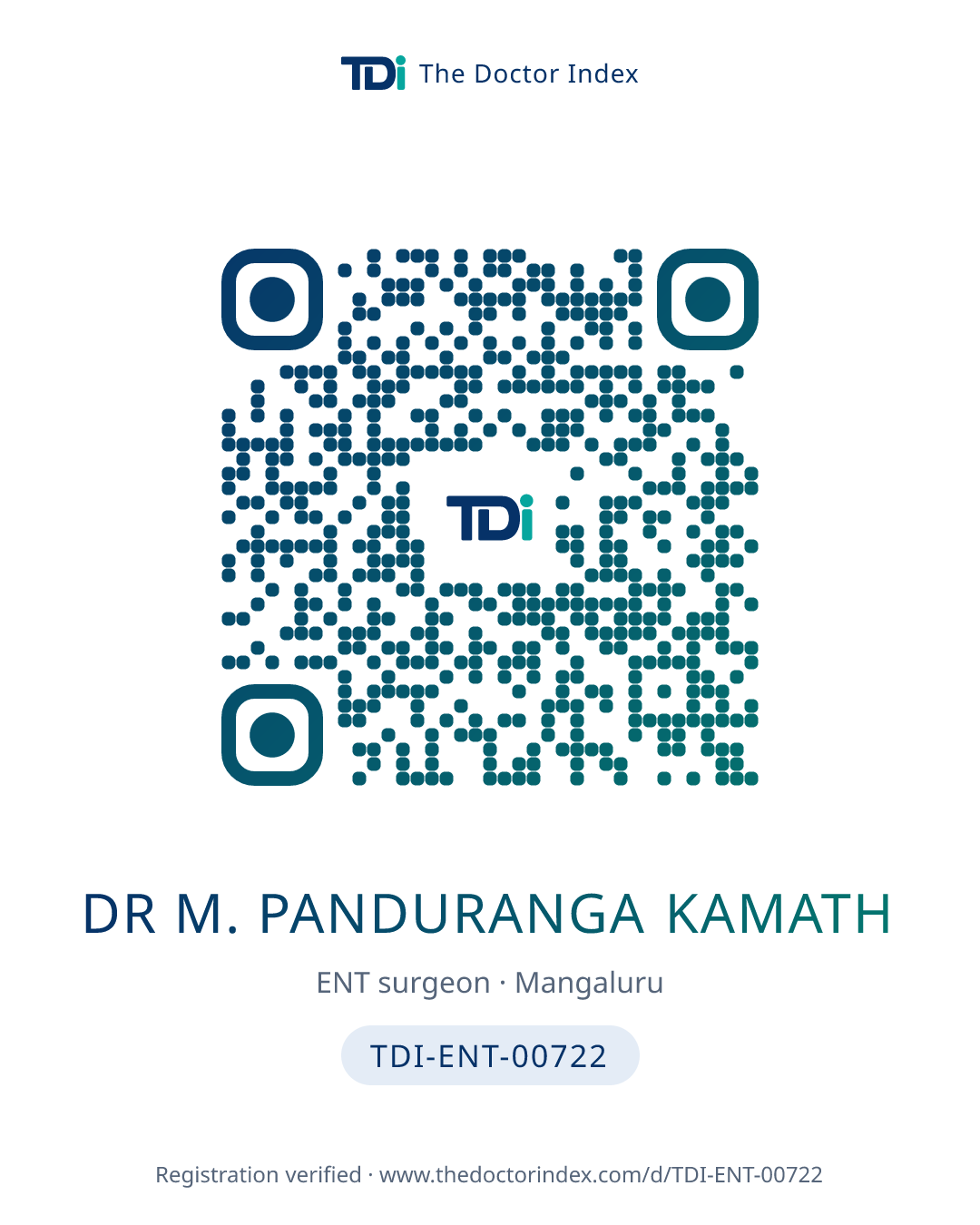 QR card for Dr M. Panduranga Kamath, TDI-ENT-00722