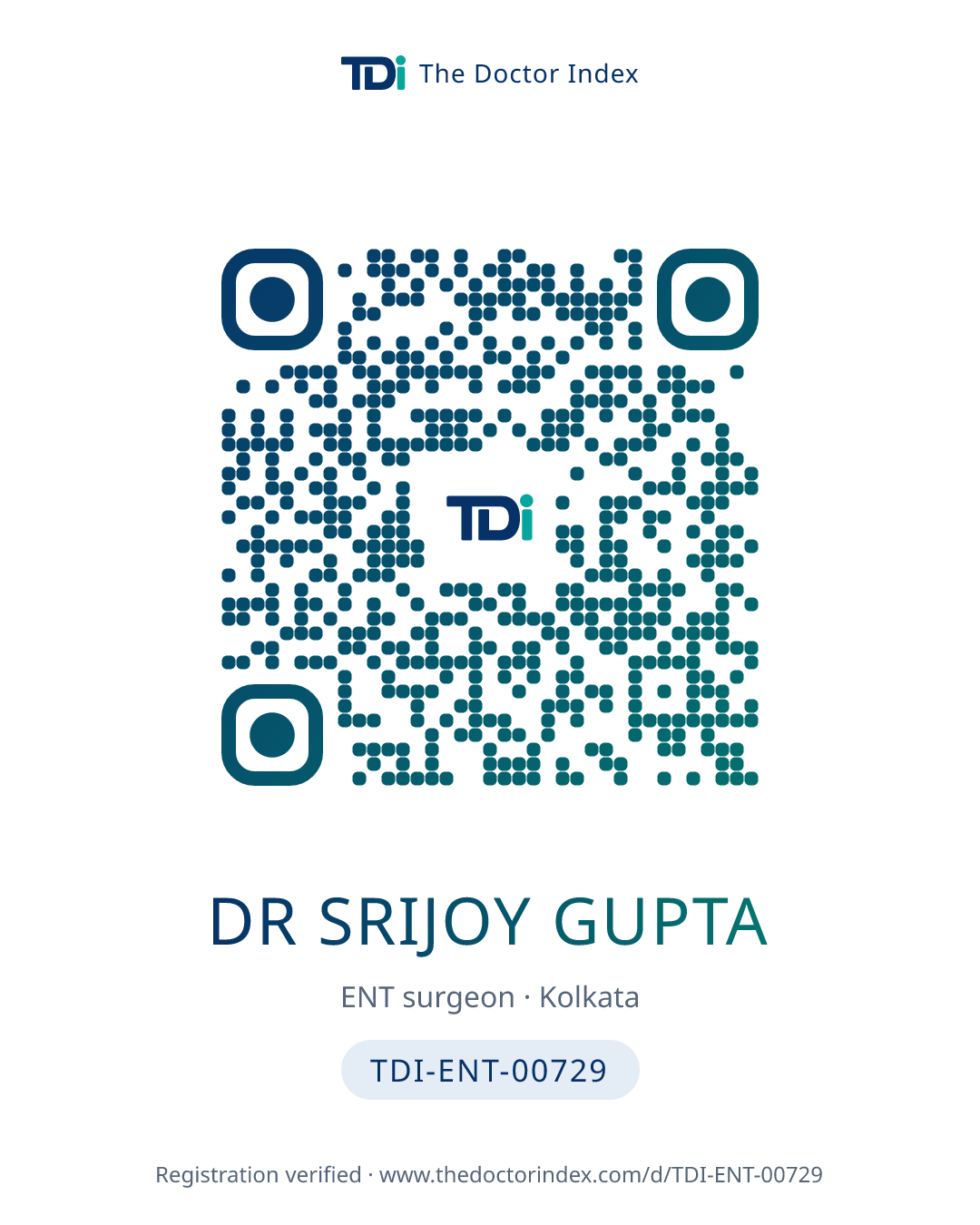 QR card for Dr Srijoy Gupta, TDI-ENT-00729