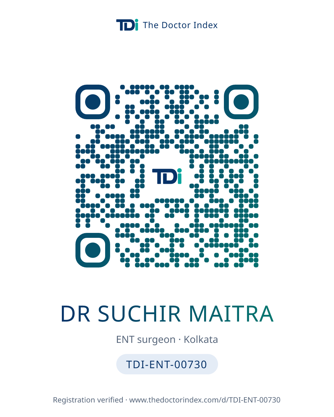 QR card for Dr Suchir Maitra, TDI-ENT-00730